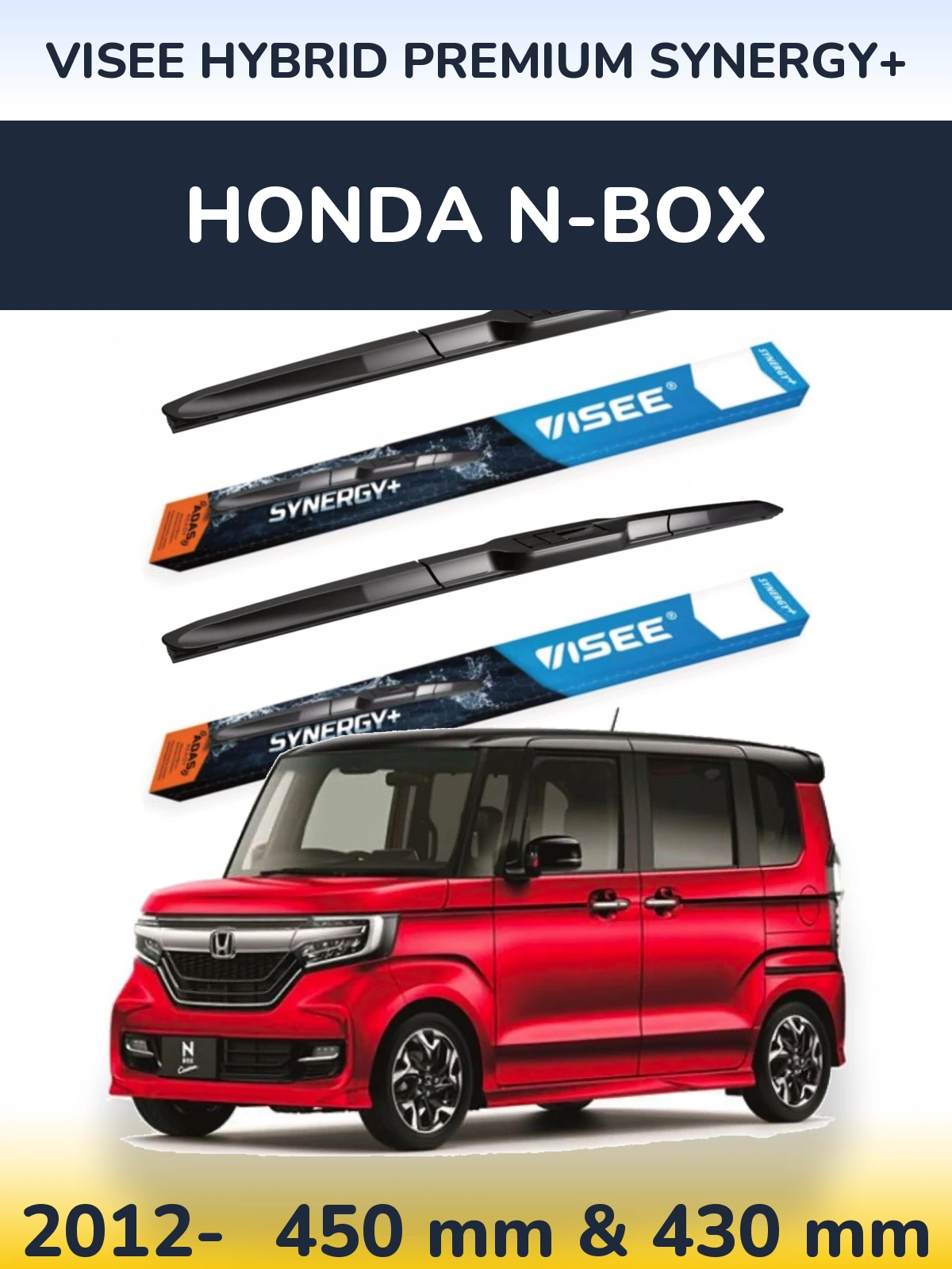 Front wiper blade set VISEE HYBRID PREMIUM SYNERGY+ 450 & 430 mm for Honda N-box 2012-2026