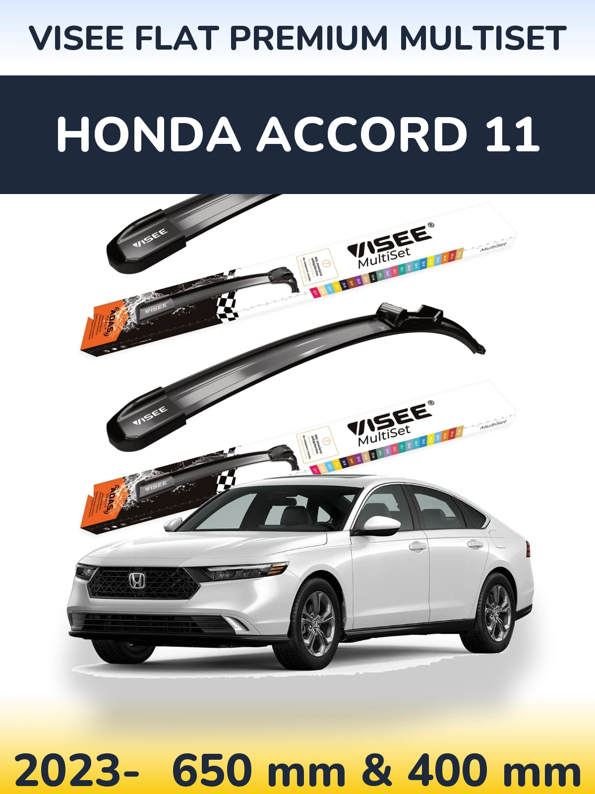 Front wiper blade set VISEE FLAT PREMIUM MultiSet 650 & 400 mm for Honda Accord 11 2023-2026