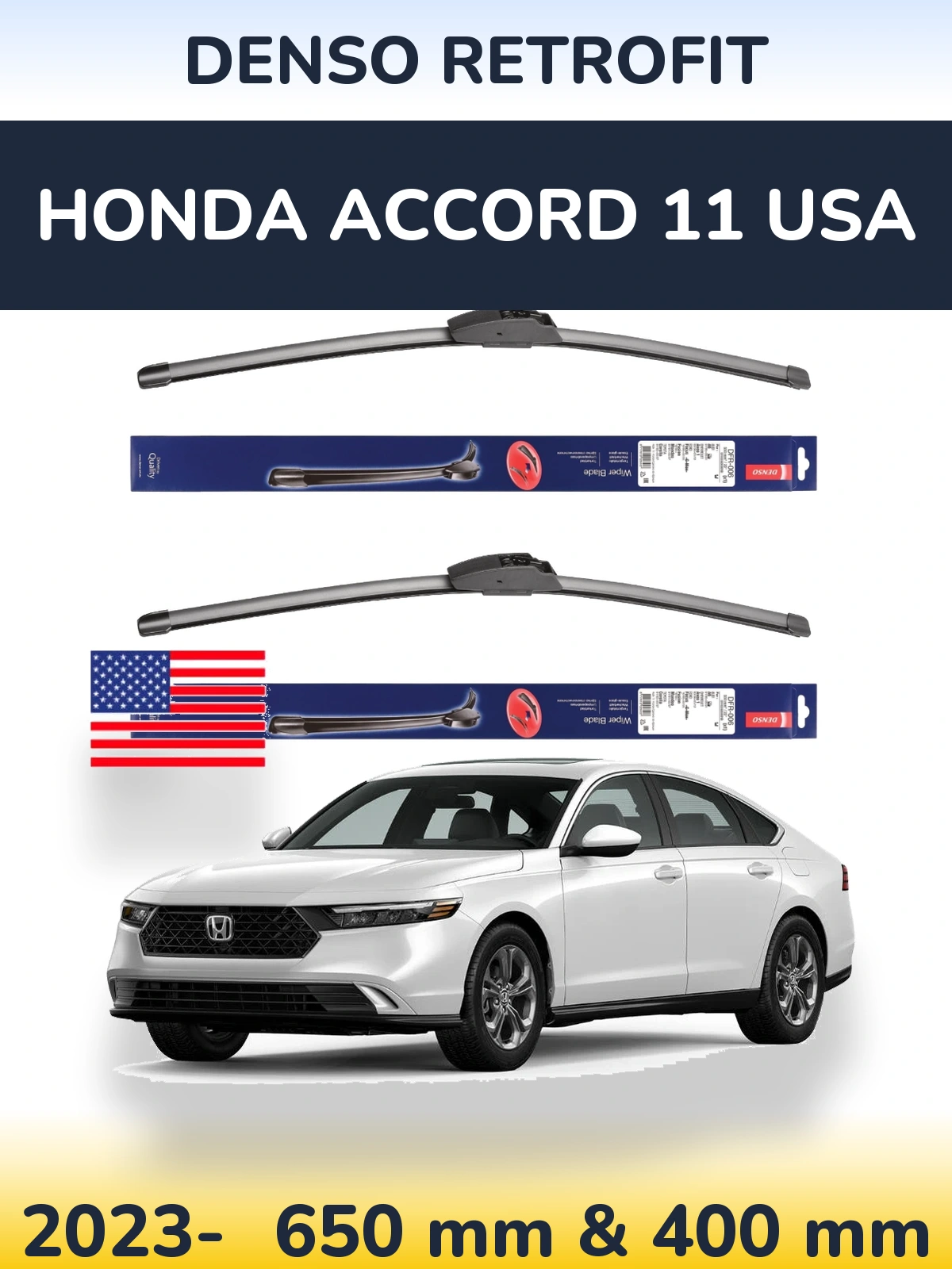Комплект передніх щіток Denso Retrofit 650 & 400 мм для Honda Accord 11 USA 2023-2026