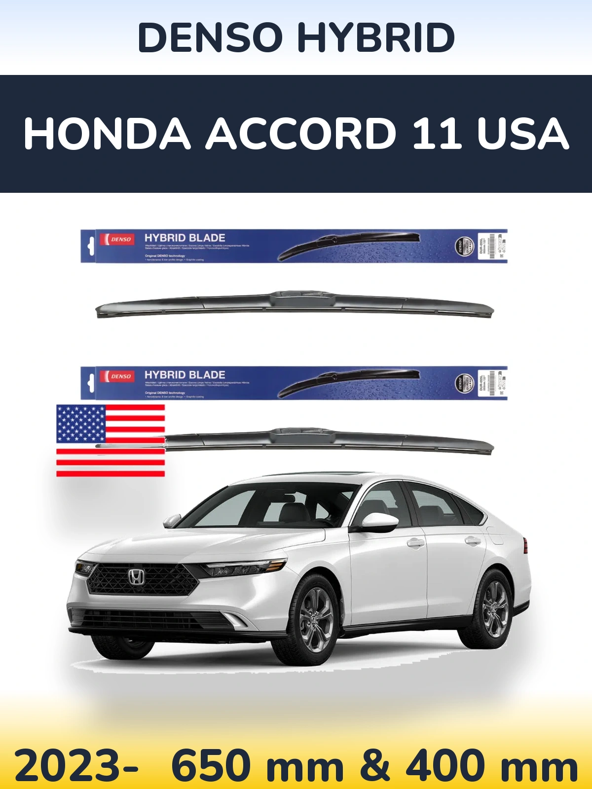Front wiper blade set Denso Hybrid 650 & 400 mm for Honda Accord 11 USA 2023-2026