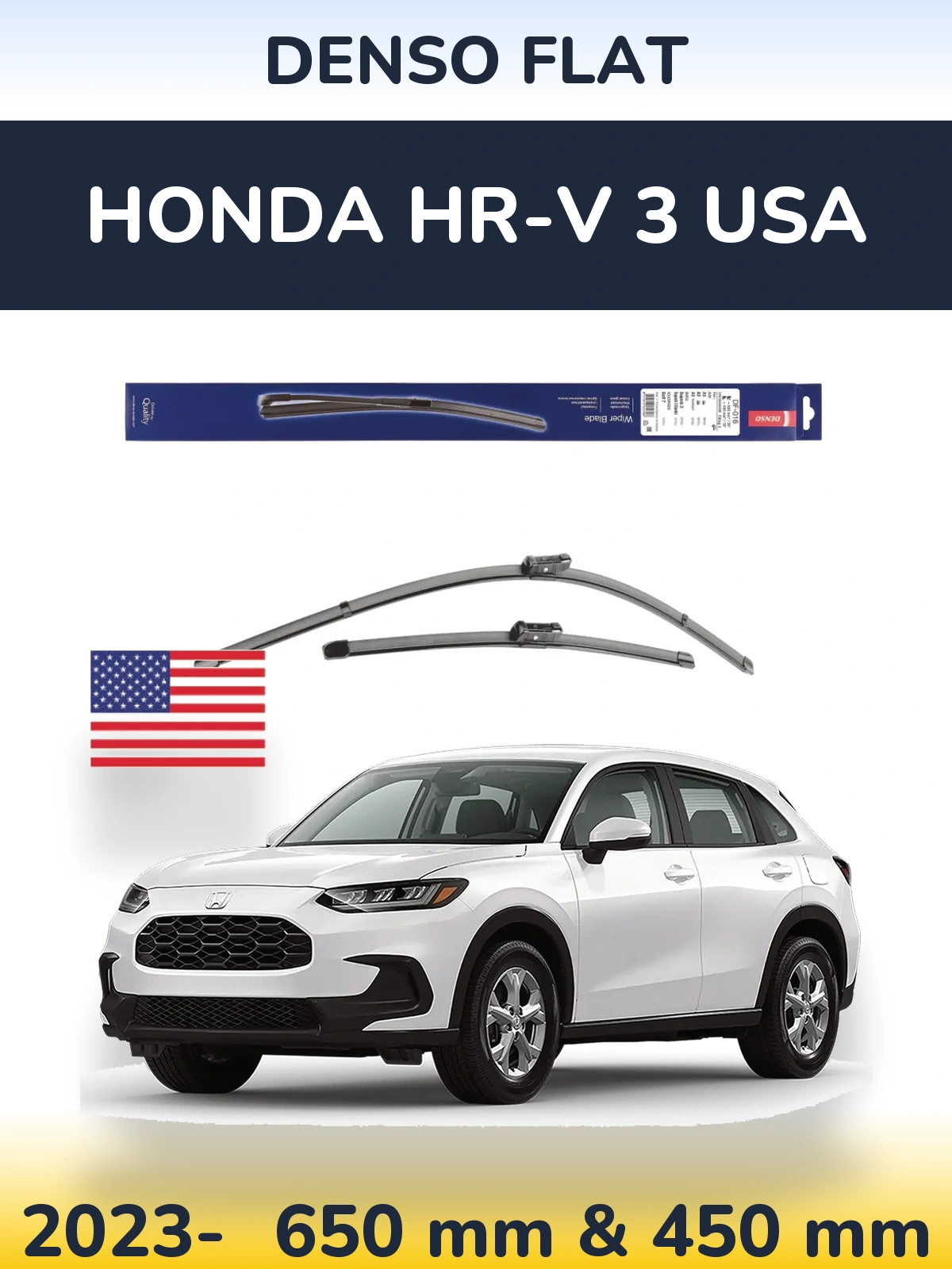 Front wiper blade set Denso Flat 650 & 450 mm for Honda HR-V 3 USA 2023-2026