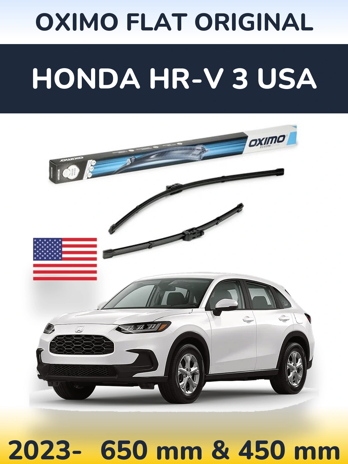 Комплект передніх щіток Oximo Flat Original 650 & 450 мм для Honda HR-V 3 USA 2023-2026