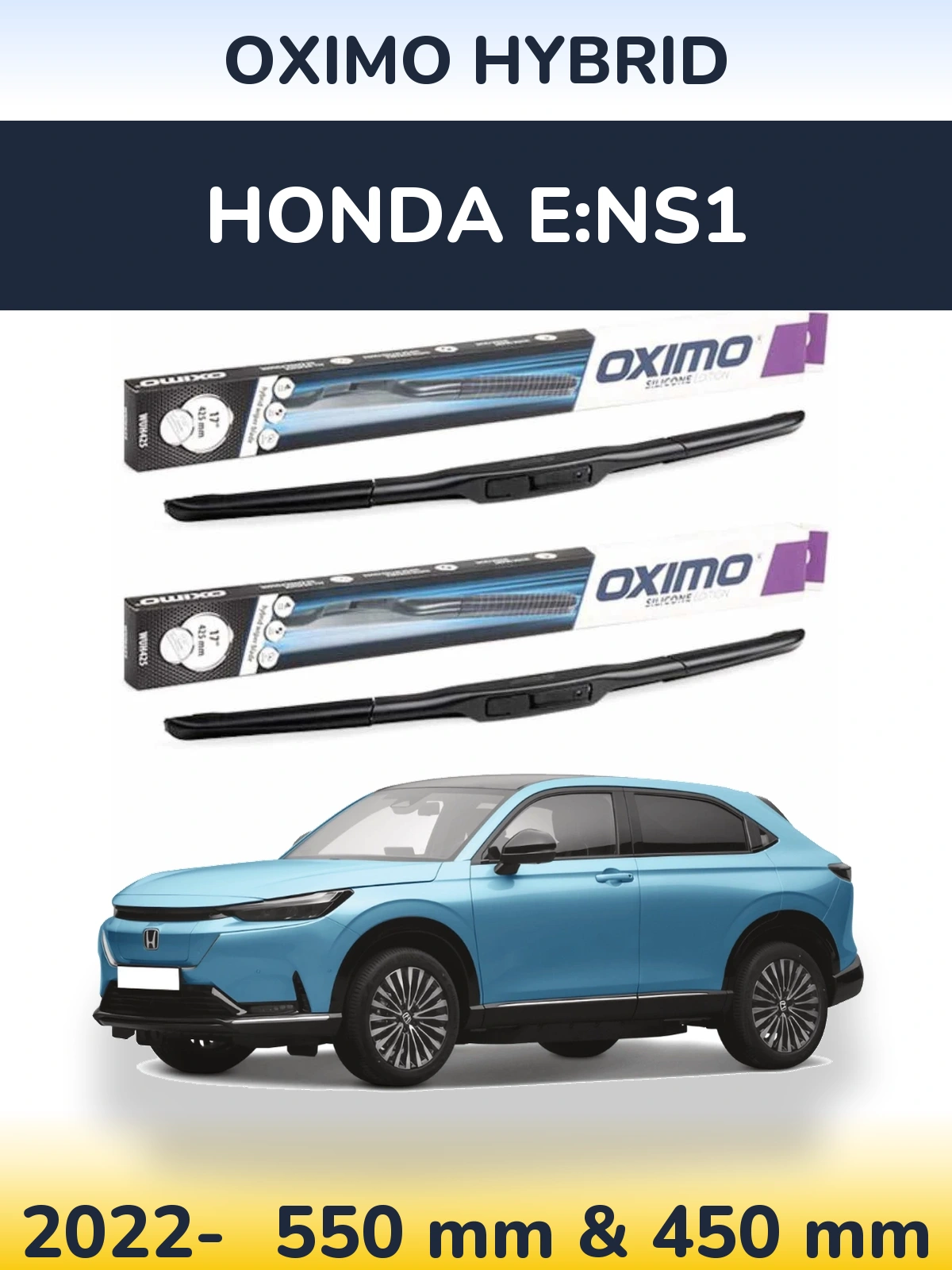 Комплект передніх щіток Oximo Hybrid 550 & 450 мм для Honda e:NS1 2022-2026