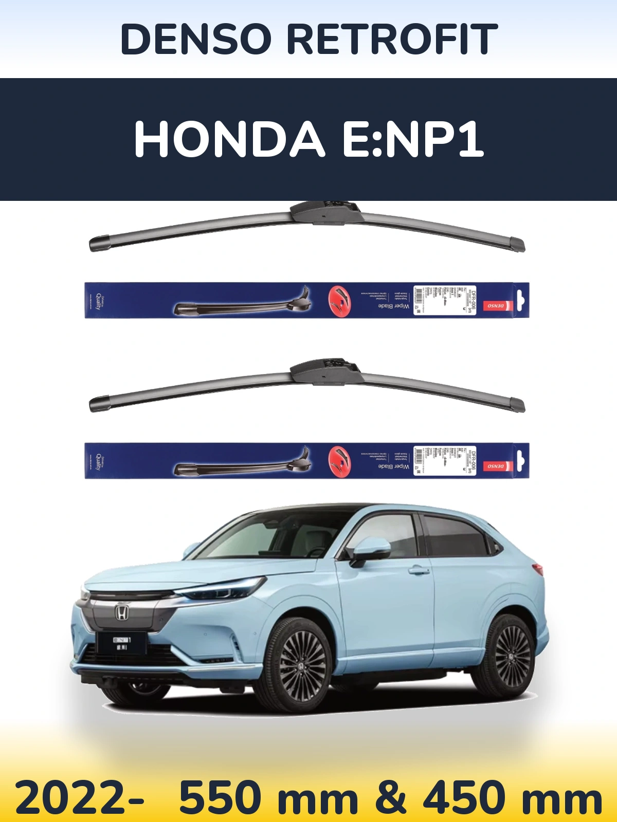 Front wiper blade set Denso Retrofit 550 & 450 mm for Honda e:NP1 2022-2026