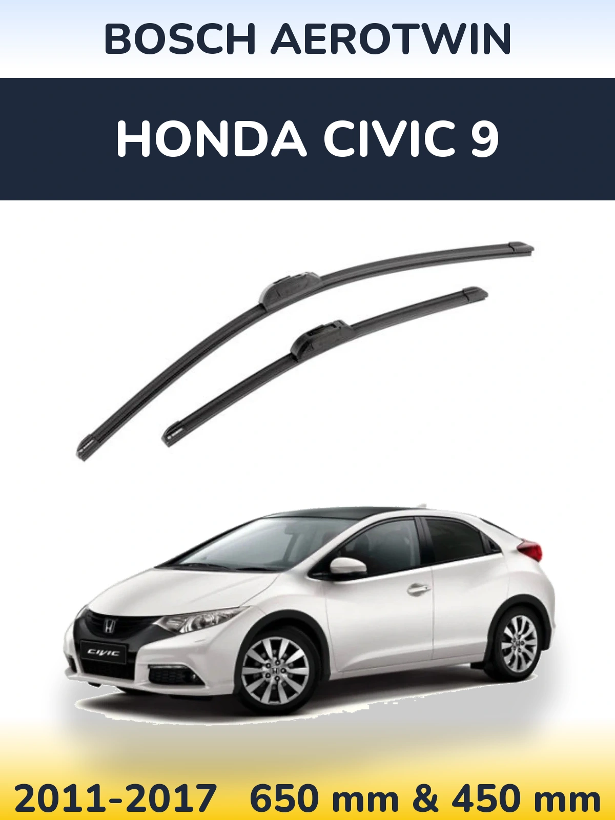 Комплект передніх щіток BOSCH AeroTwin 650 & 450 мм для Honda Civic 9 2011-2017