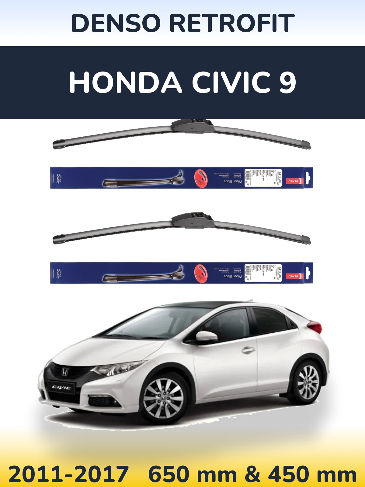 Комплект передніх щіток Denso Retrofit 650 & 450 мм для Honda Civic 9 2011-2017