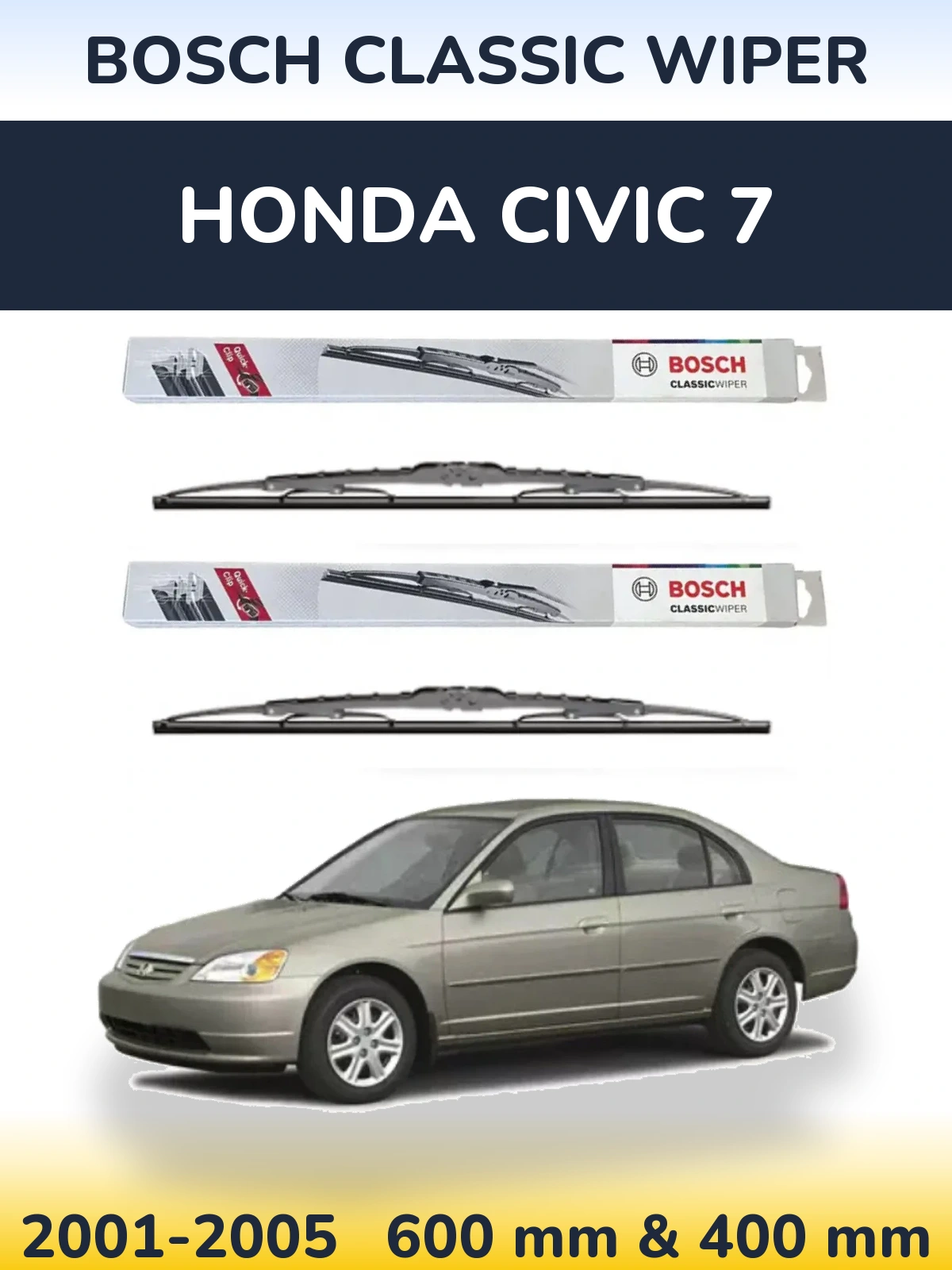 Комплект передніх щіток BOSCH Classic Wiper 600 & 400 мм для Honda Civic 7 2001-2005
