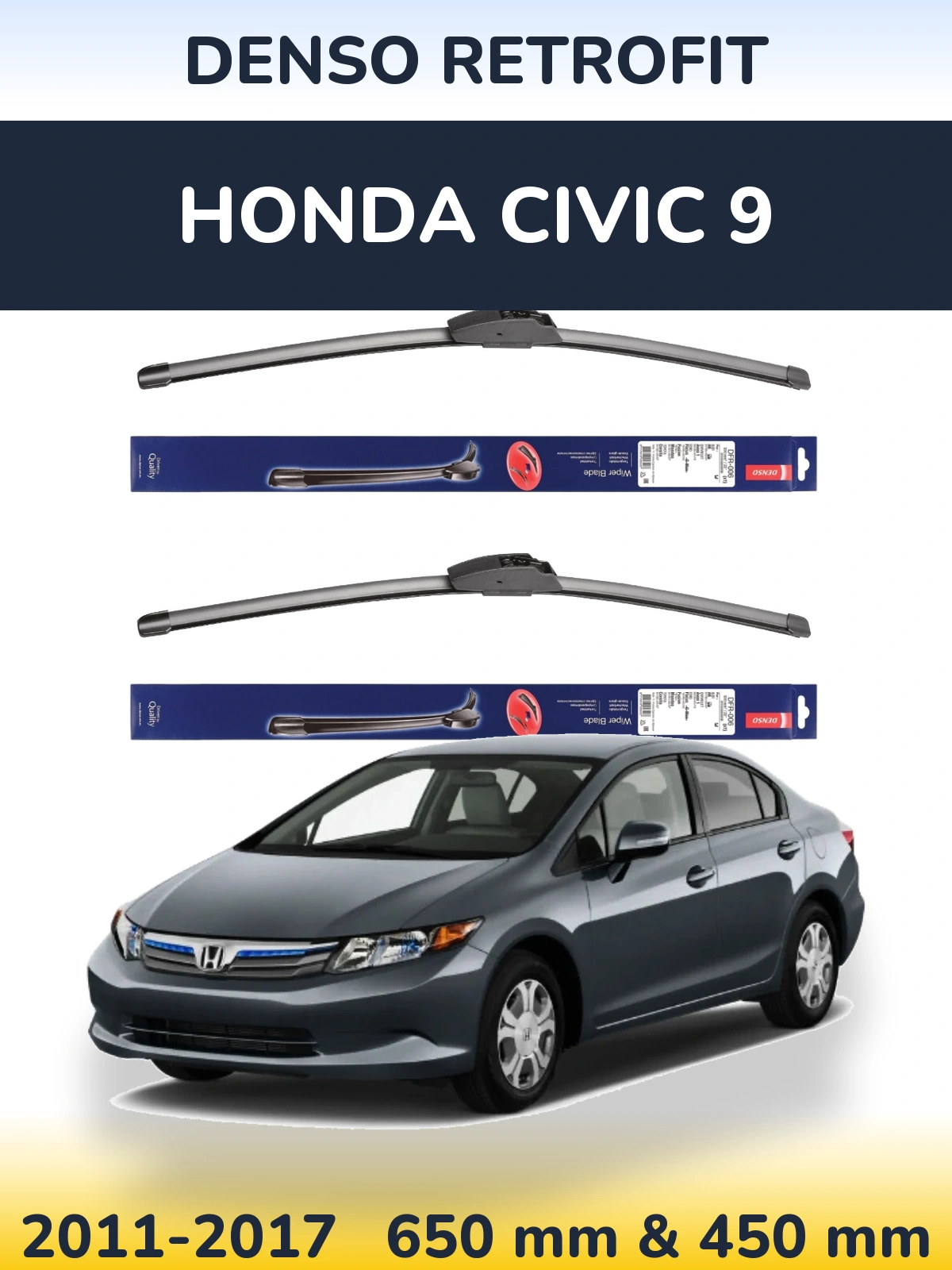 Комплект передних дворников Denso Retrofit 650 & 450 мм для Honda Civic 9 2011-2017