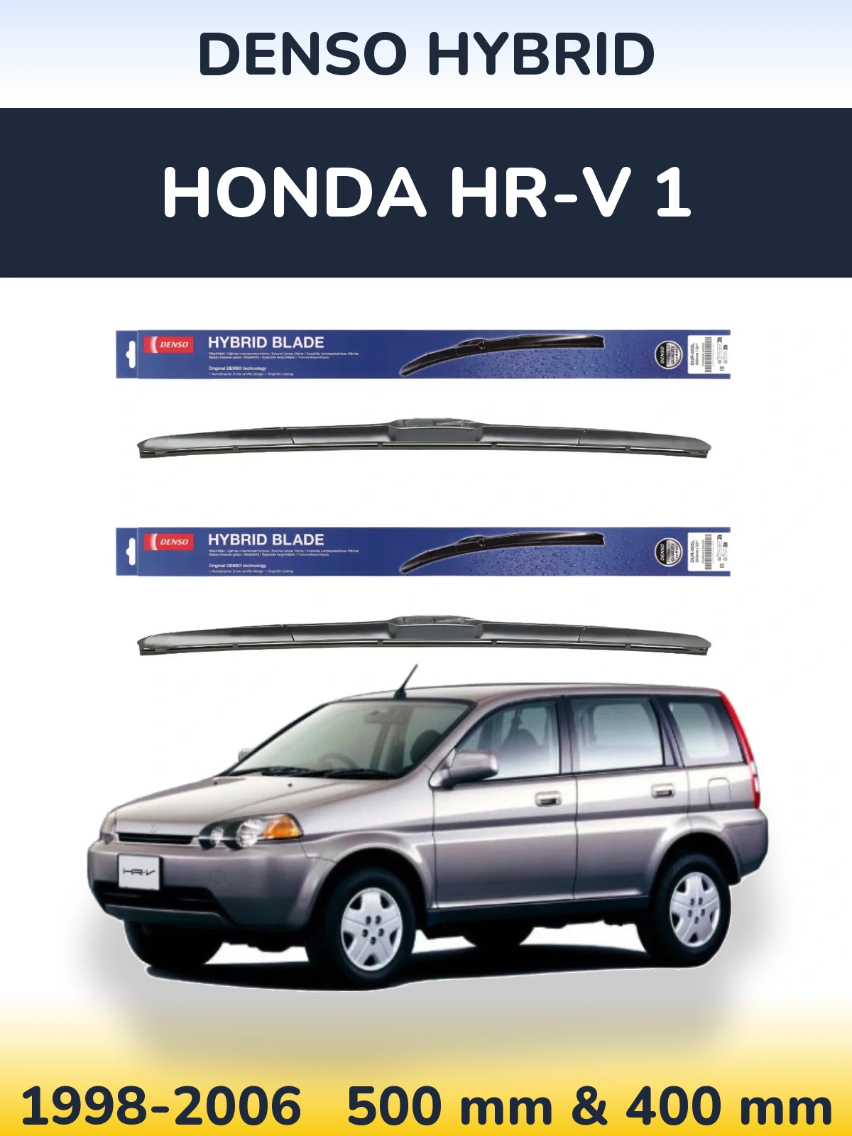 Front wiper blade set Denso Hybrid 500 & 400 mm for Honda HR-V 1 1998-2006