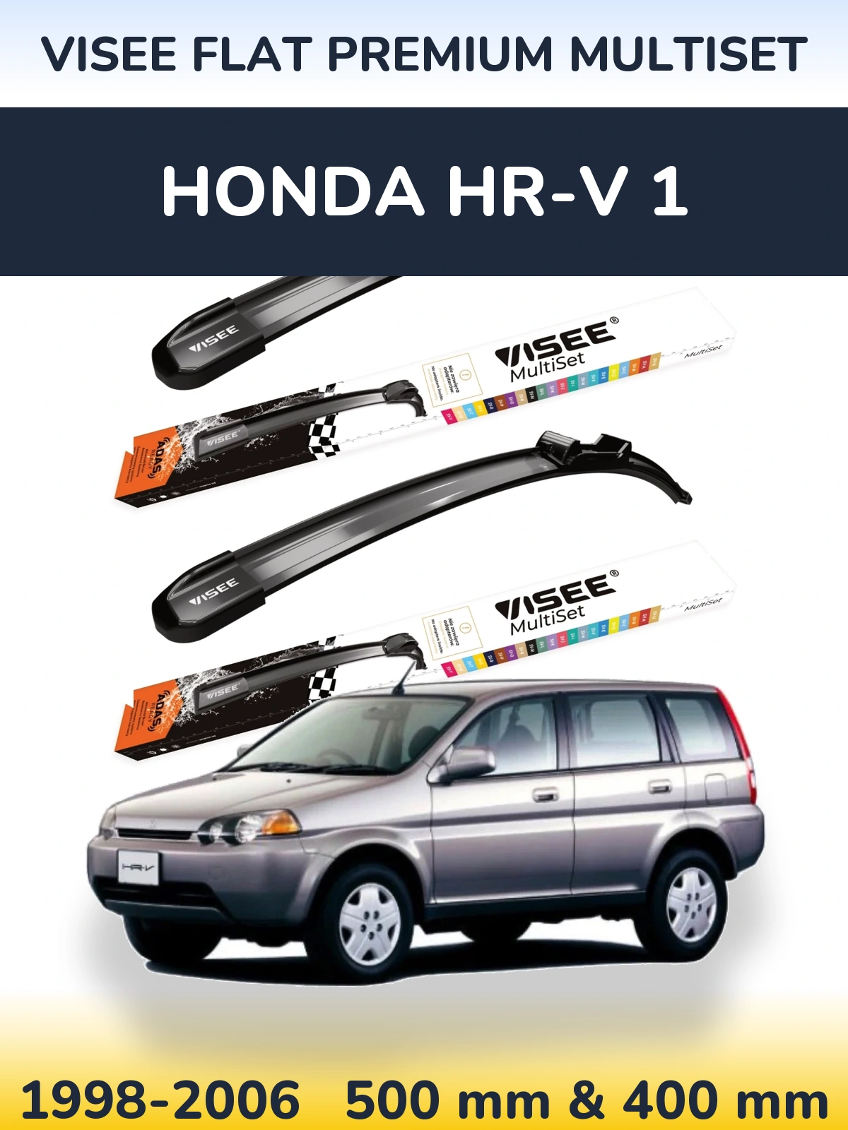 Комплект передних дворников VISEE FLAT PREMIUM MultiSet 500 & 400 мм для Honda HR-V 1 1998-2006