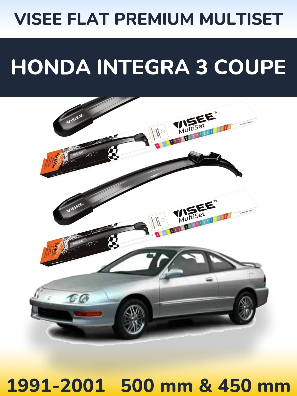 Front wiper blade set VISEE FLAT PREMIUM MultiSet 500 & 450 mm for Honda Integra 3 coupe 1991-2001