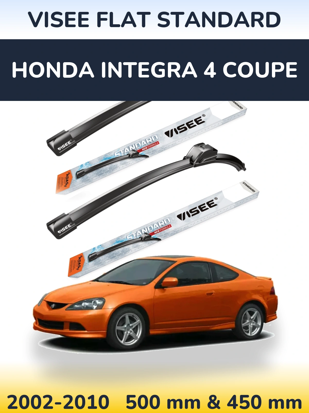 Комплект передних дворников VISEE FLAT STANDARD 500 & 450 мм для Honda Integra 4 coupe 2002-2010