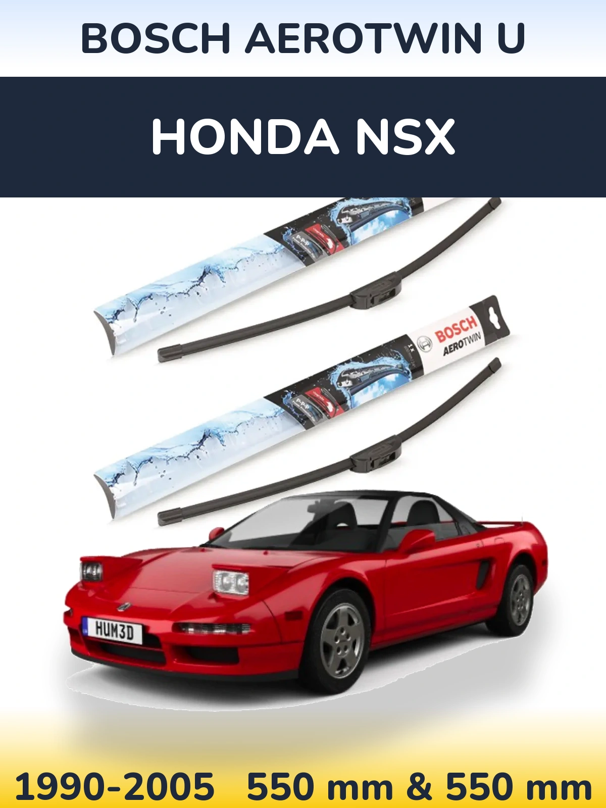Front wiper blade set BOSCH AeroTwin U 550 & 550 mm for Honda NSX 1990-2005