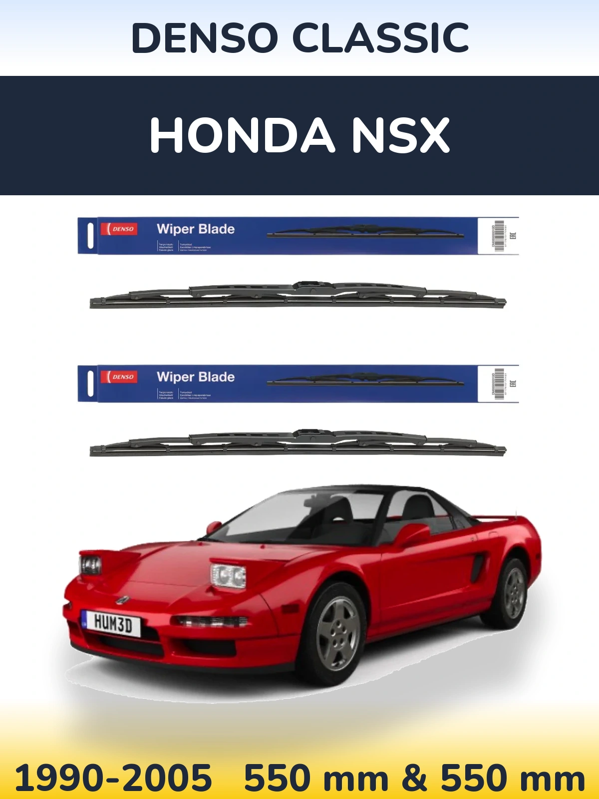 Front wiper blade set Denso Classic 550 & 550 mm for Honda NSX 1990-2005