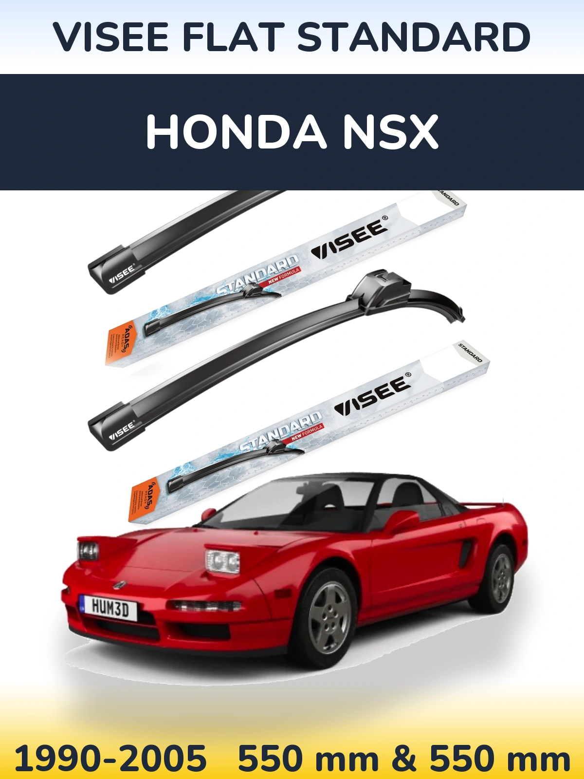 Front wiper blade set VISEE FLAT STANDARD 550 & 550 mm for Honda NSX 1990-2005