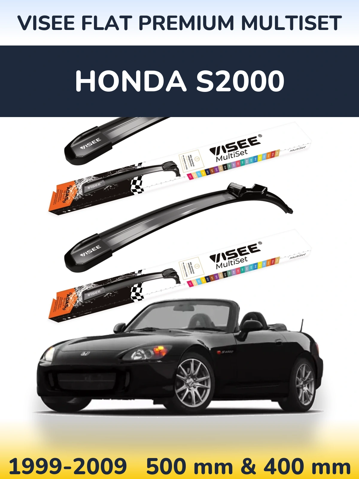 Комплект передних дворников VISEE FLAT PREMIUM MultiSet 500 & 400 мм для Honda S2000 1999-2009