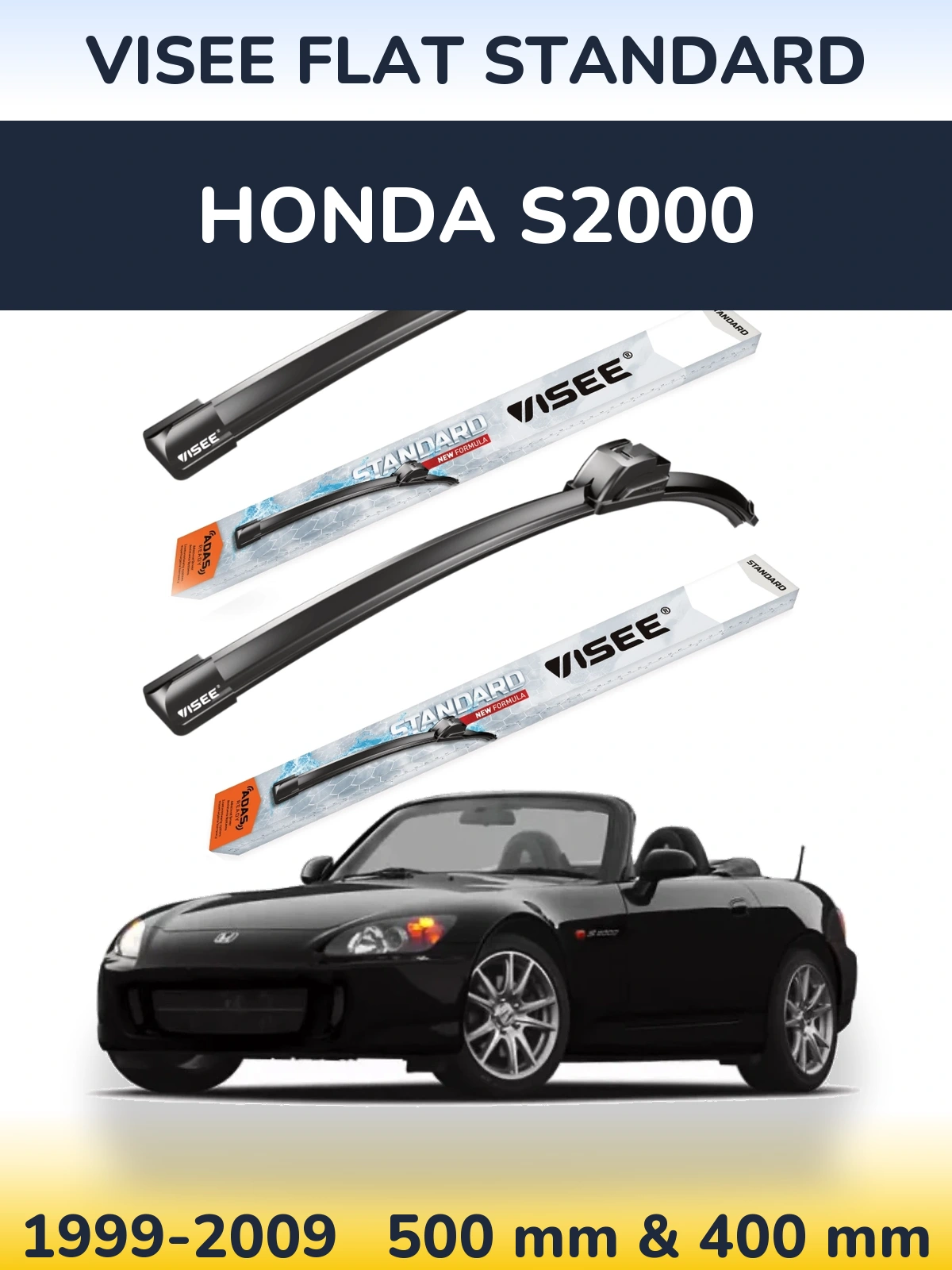 Комплект передних дворников VISEE FLAT STANDARD 500 & 400 мм для Honda S2000 1999-2009
