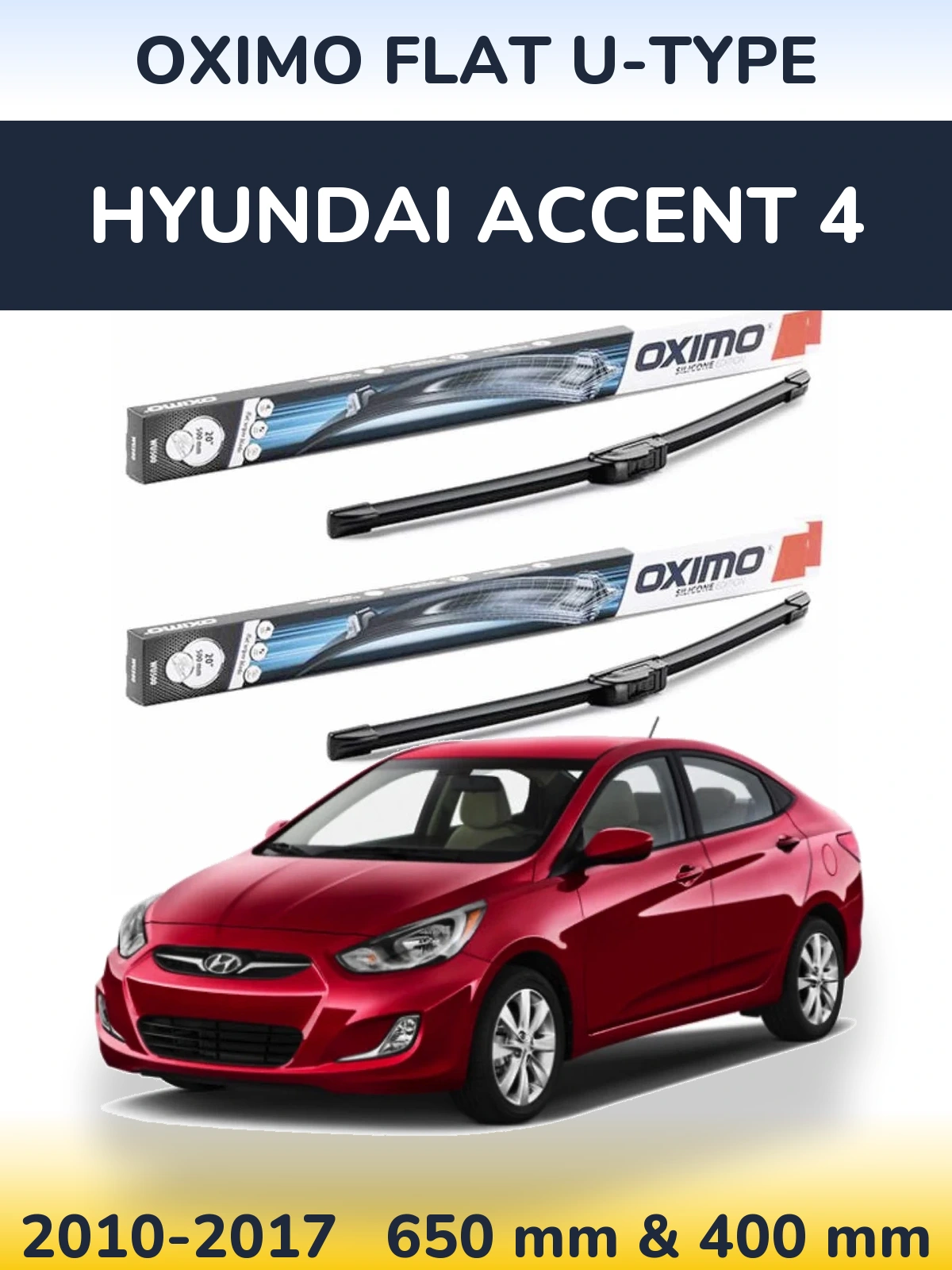 Front wiper blade set Oximo Flat U-type 650 & 400 mm for Hyundai Accent 4 2010-2017