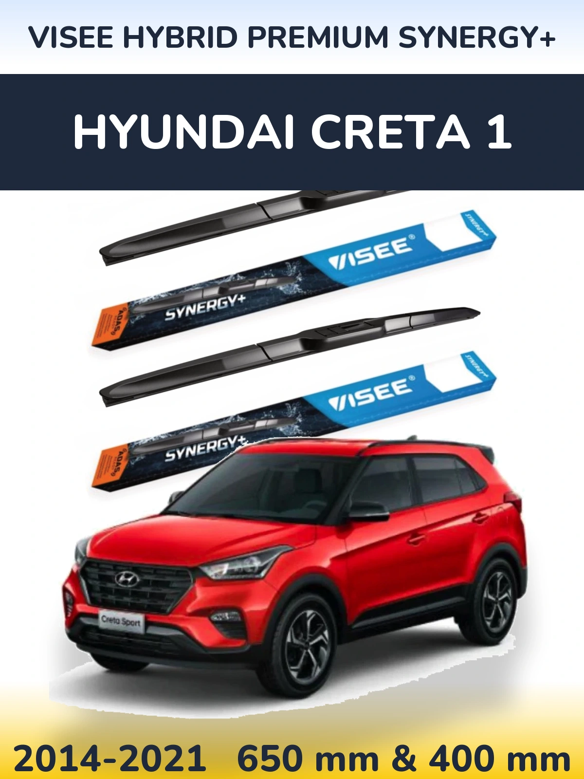 Front wiper blade set VISEE HYBRID PREMIUM SYNERGY+ 650 & 400 mm for Hyundai Creta 1 2014-2021
