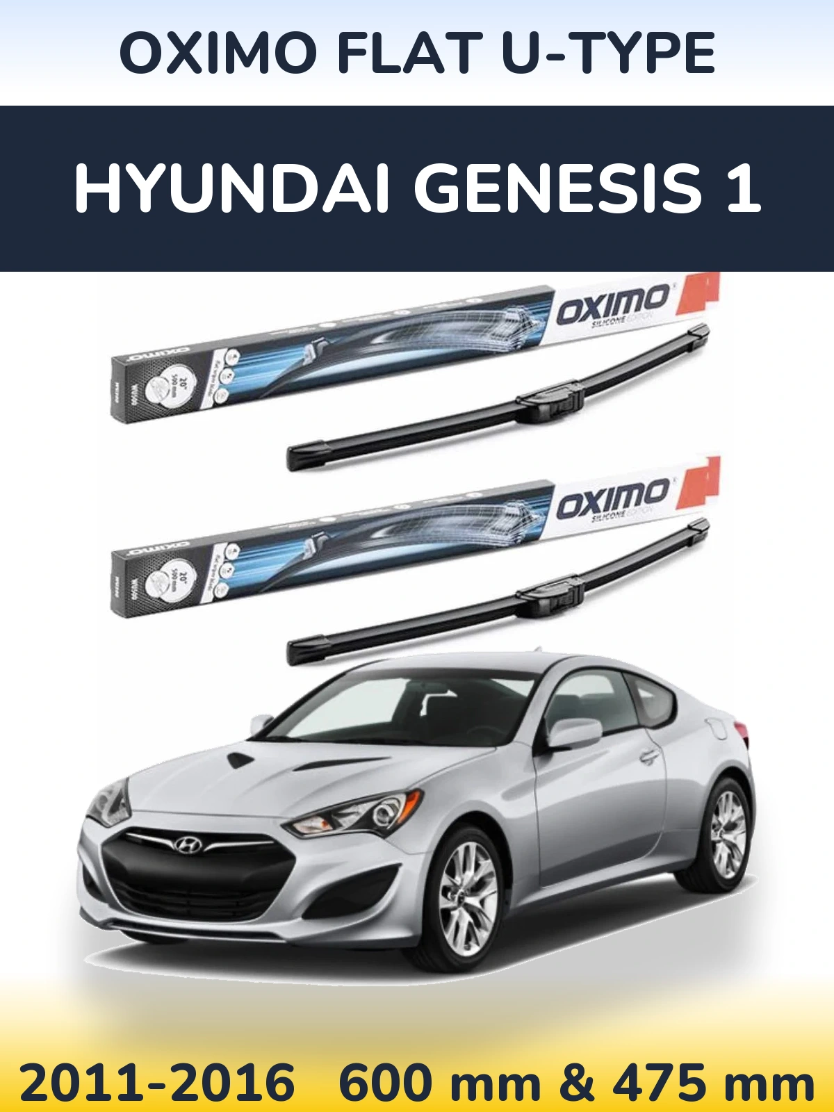 Комплект передних дворников Oximo Flat U-type 600 & 475 мм для Hyundai Genesis 1 2011-2016