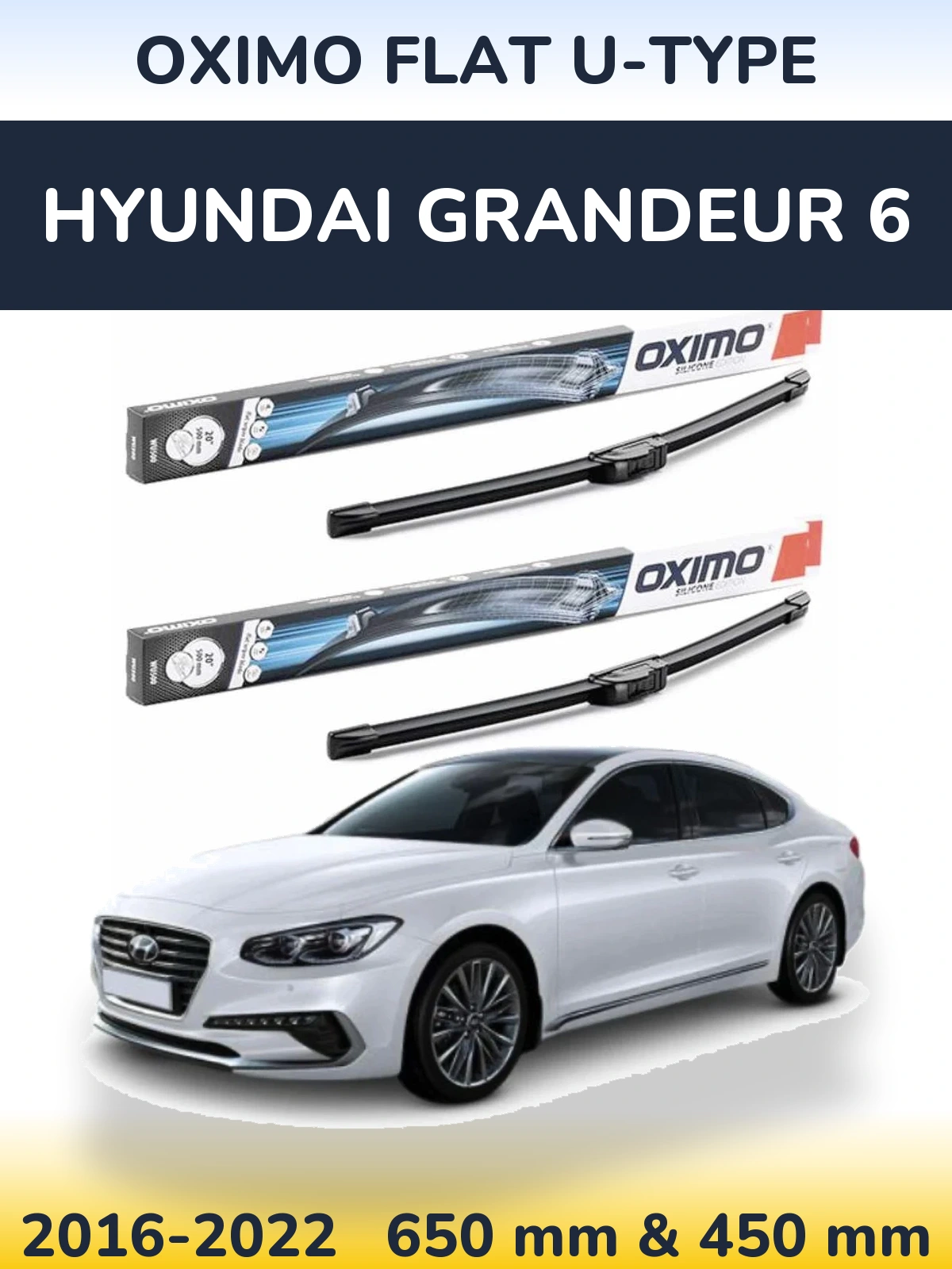 Комплект передних дворников Oximo Flat U-type 650 & 450 мм для Hyundai Grandeur 6 2016-2022