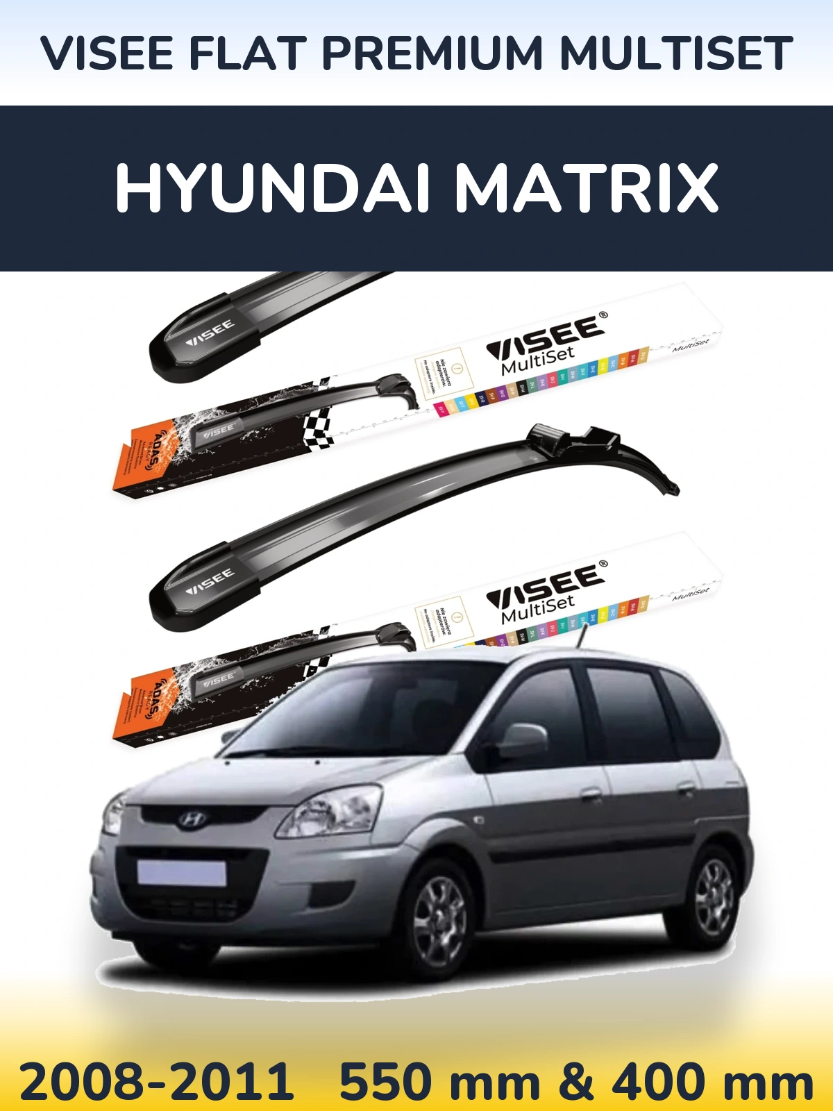 Комплект передніх щіток VISEE FLAT PREMIUM MultiSet 550 & 400 мм для Hyundai Matrix 2008-2011
