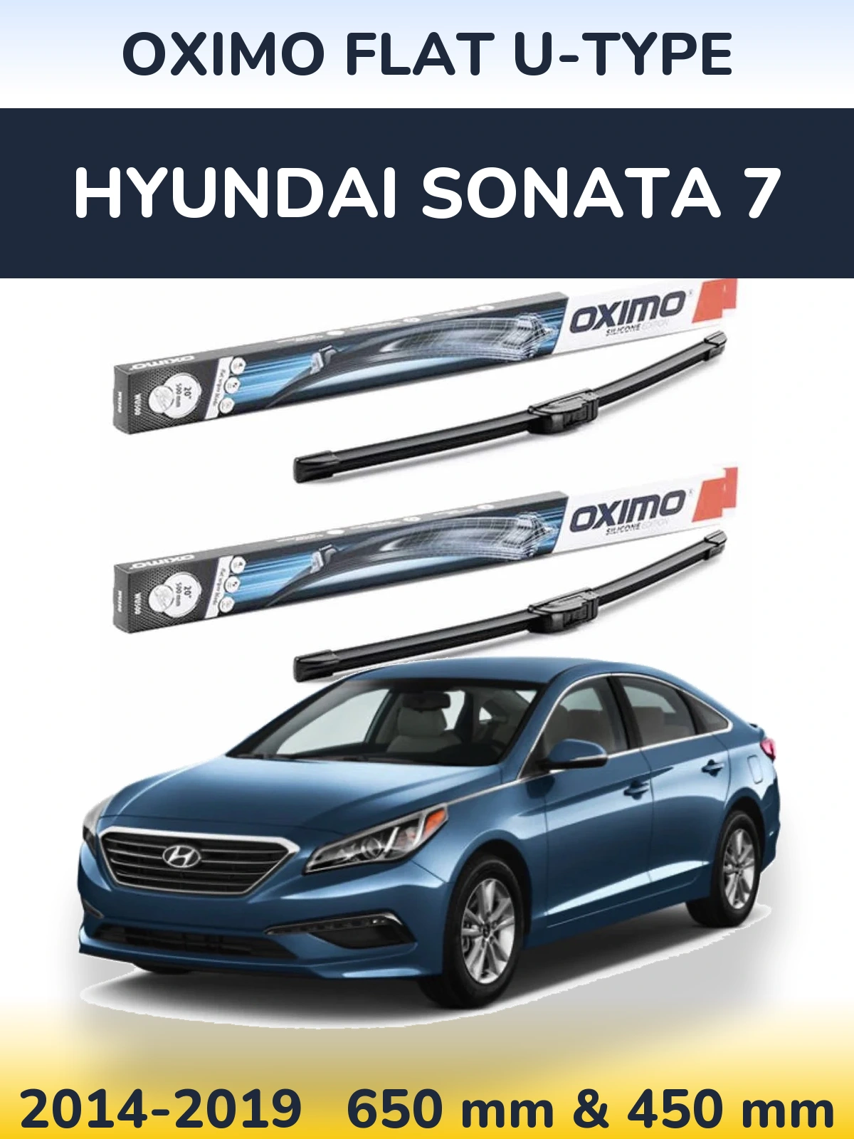 Front wiper blade set Oximo Flat U-type 650 & 450 mm for Hyundai Sonata 7 2014-2019