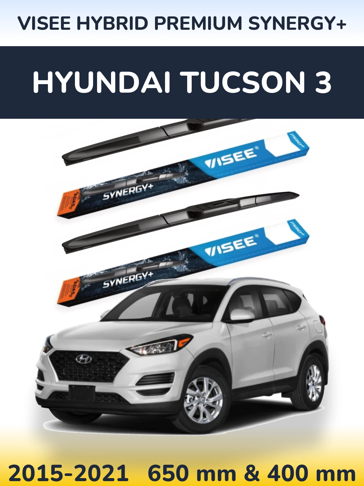 Front wiper blade set VISEE HYBRID PREMIUM SYNERGY+ 650 & 400 mm for Hyundai Tucson 3 2015-2021