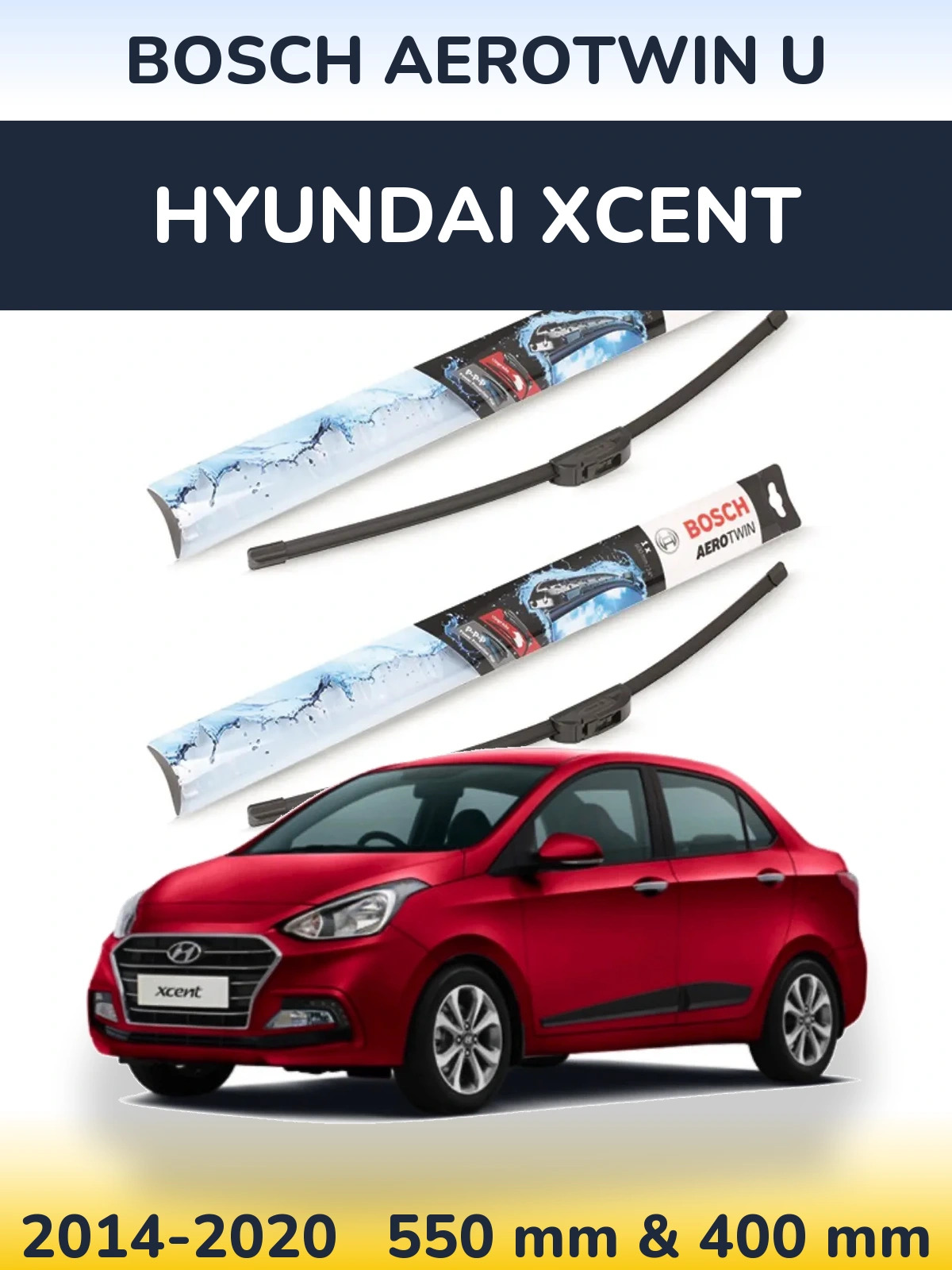 Комплект передних дворников BOSCH AeroTwin U 550 & 400 мм для Hyundai Xcent 2014-2020