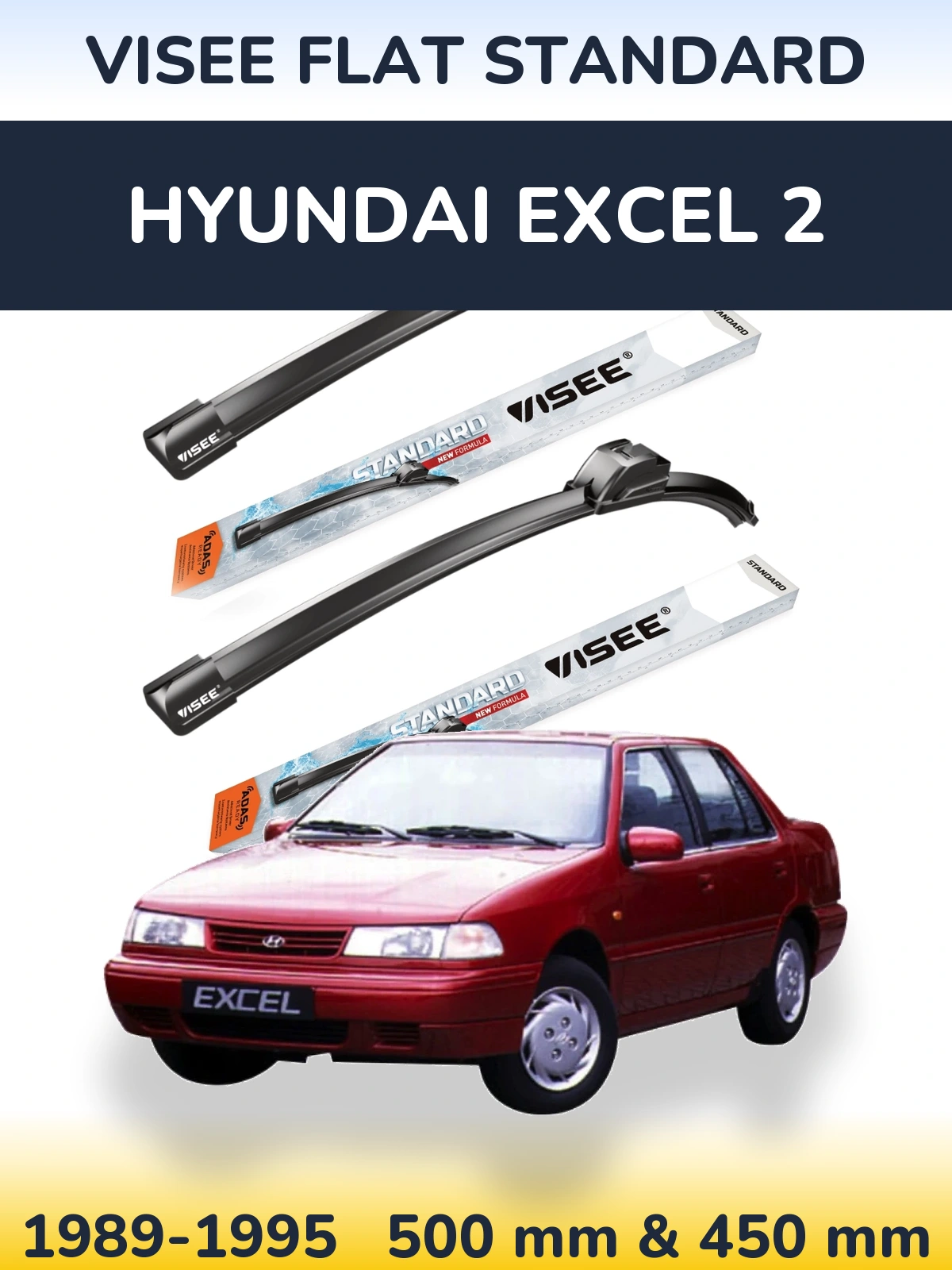 Комплект передніх щіток VISEE FLAT STANDARD 500 & 450 мм для Hyundai Excel 2 1989-1995