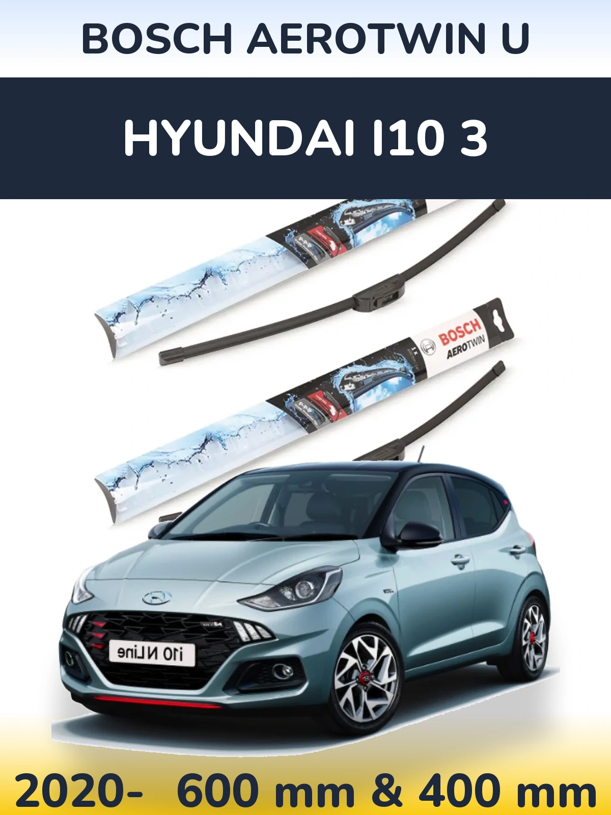 Комплект передних дворников BOSCH AeroTwin U 600 & 400 мм для Hyundai i10 3 2020-2026