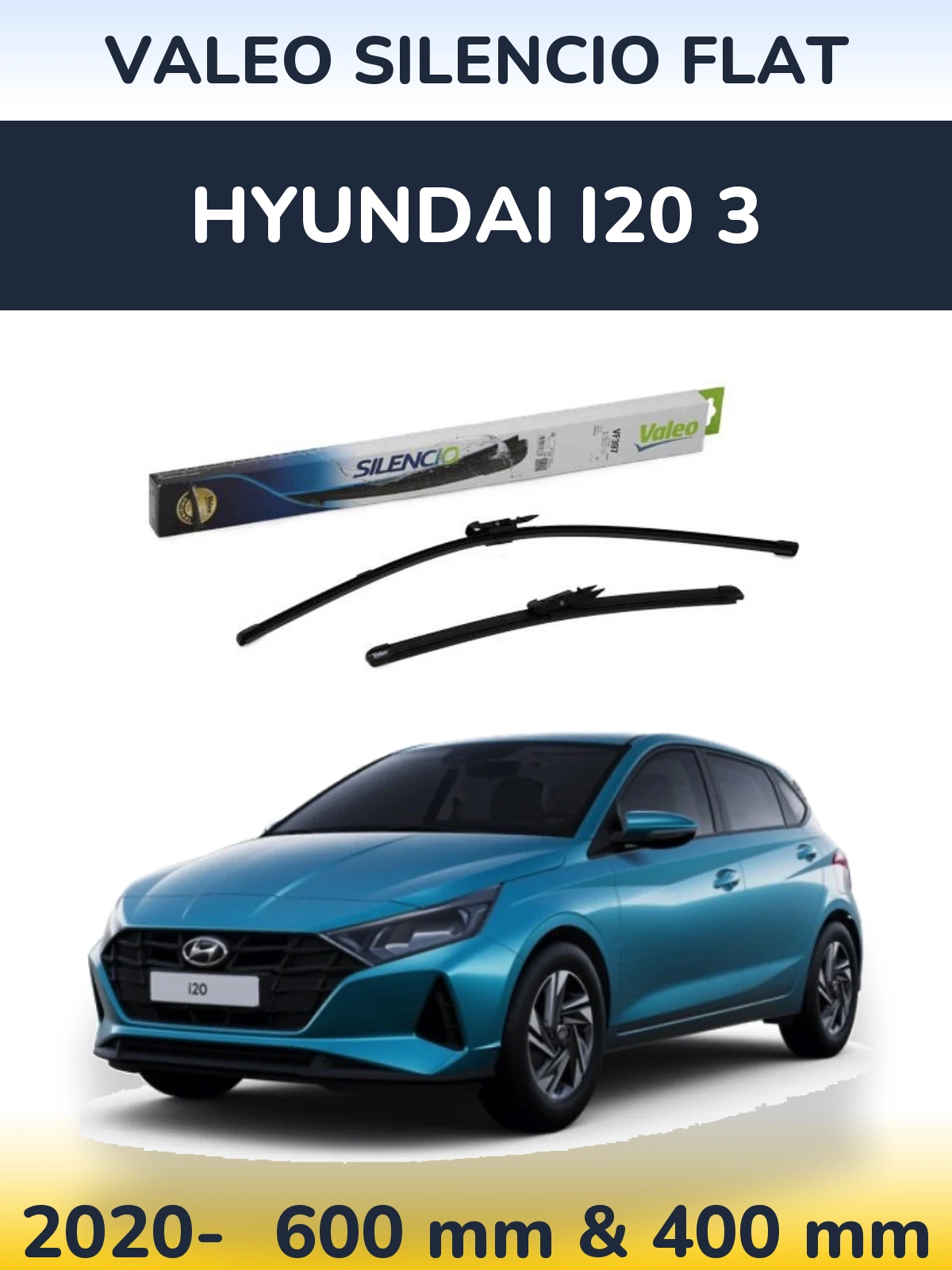 Комплект передних дворников Valeo Silencio Flat 600 & 380 мм для Hyundai i20 3 2020-2026
