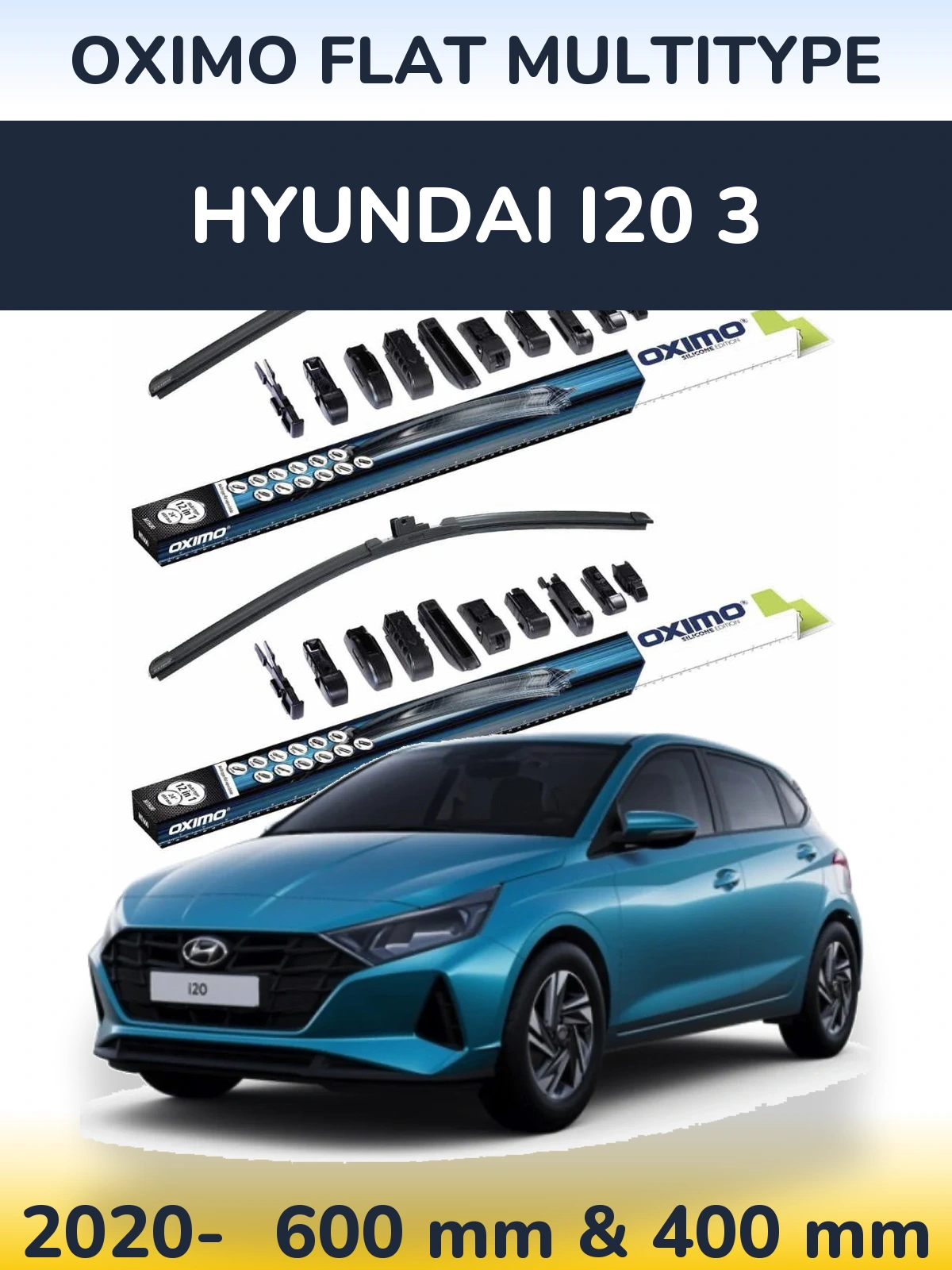 Комплект передних дворников Oximo Flat MultiТипe 600 & 400 мм для Hyundai i20 3 2020-2026