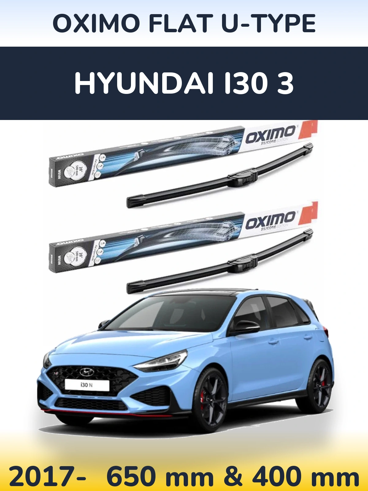 Комплект передних дворников Oximo Flat U-type 650 & 400 мм для Hyundai i30 3 2017-2026