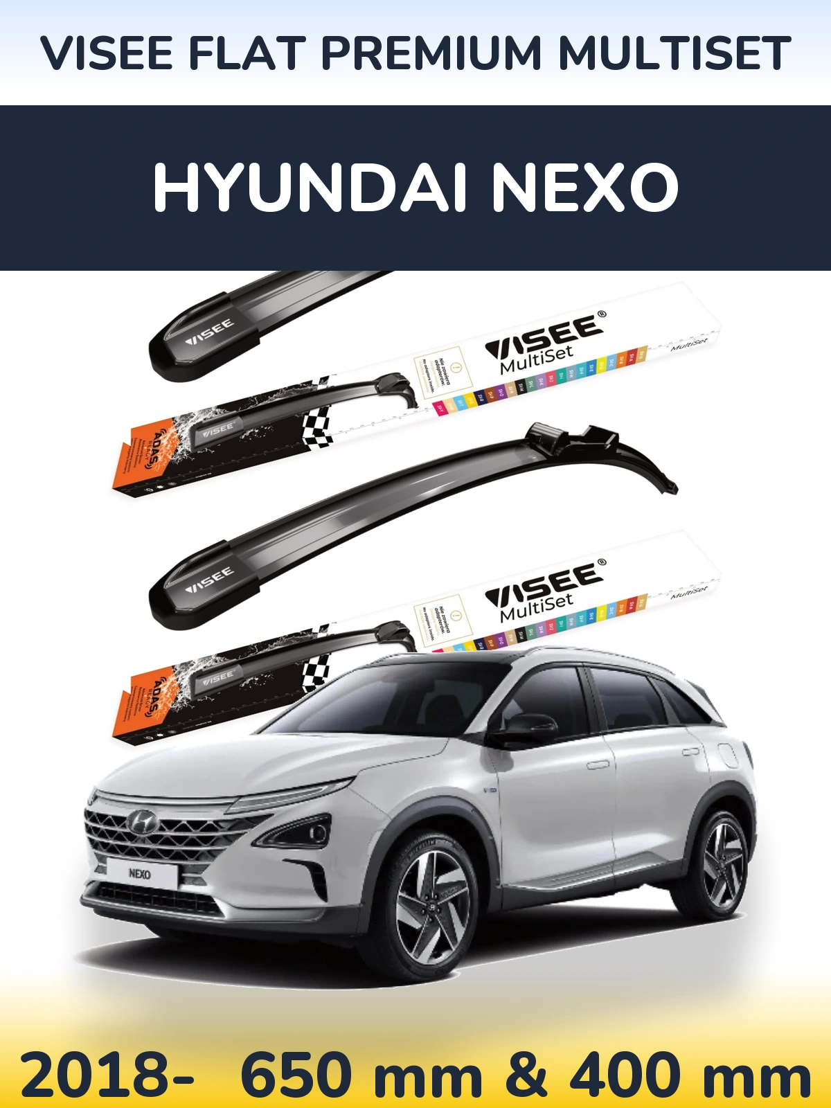Front wiper blade set VISEE FLAT PREMIUM MultiSet 650 & 400 mm for Hyundai Nexo 2018-2026