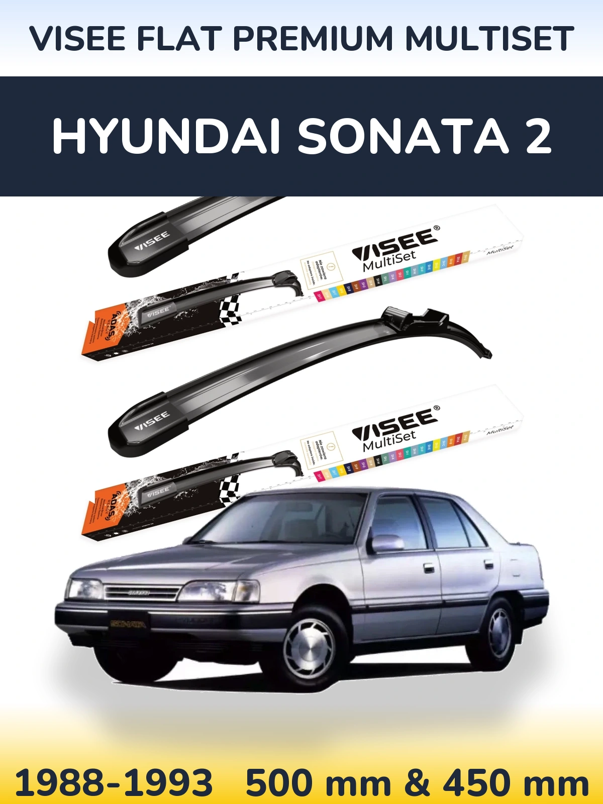 Front wiper blade set VISEE FLAT PREMIUM MultiSet 500 & 450 mm for Hyundai Sonata 2 1988-1993