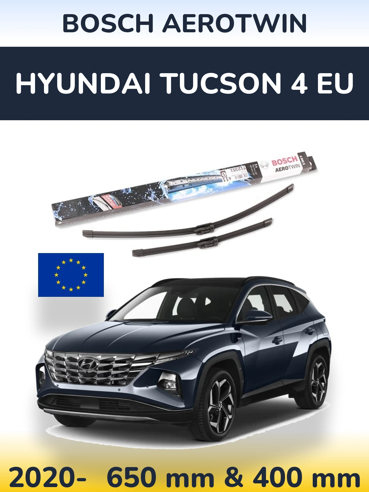 Front wiper blade set BOSCH AeroTwin 650 & 400 mm for Hyundai Tucson 4 EU 2020-2026