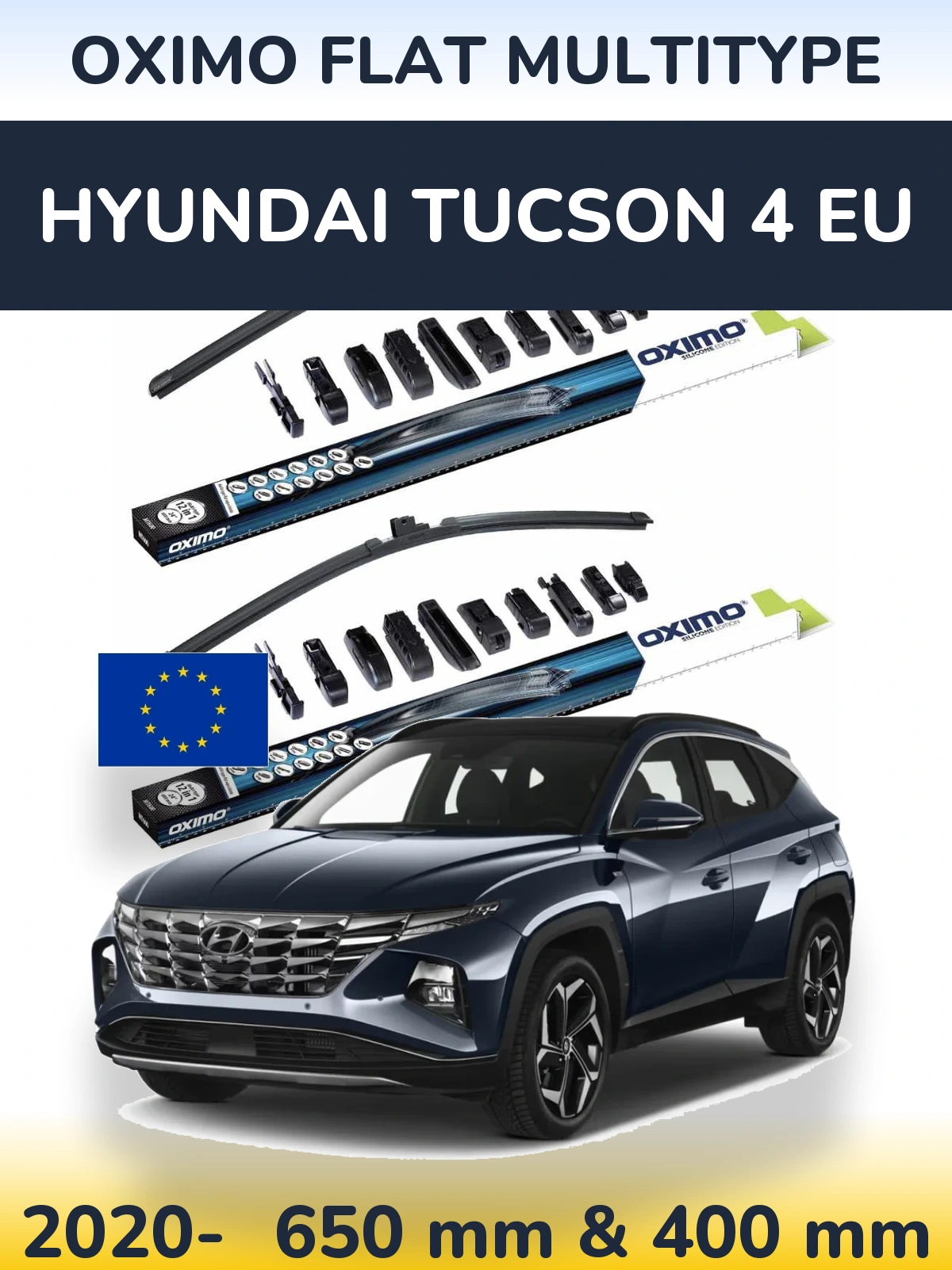 Front wiper blade set Oximo Flat MultiTipoe 650 & 400 mm for Hyundai Tucson 4 EU 2020-2026