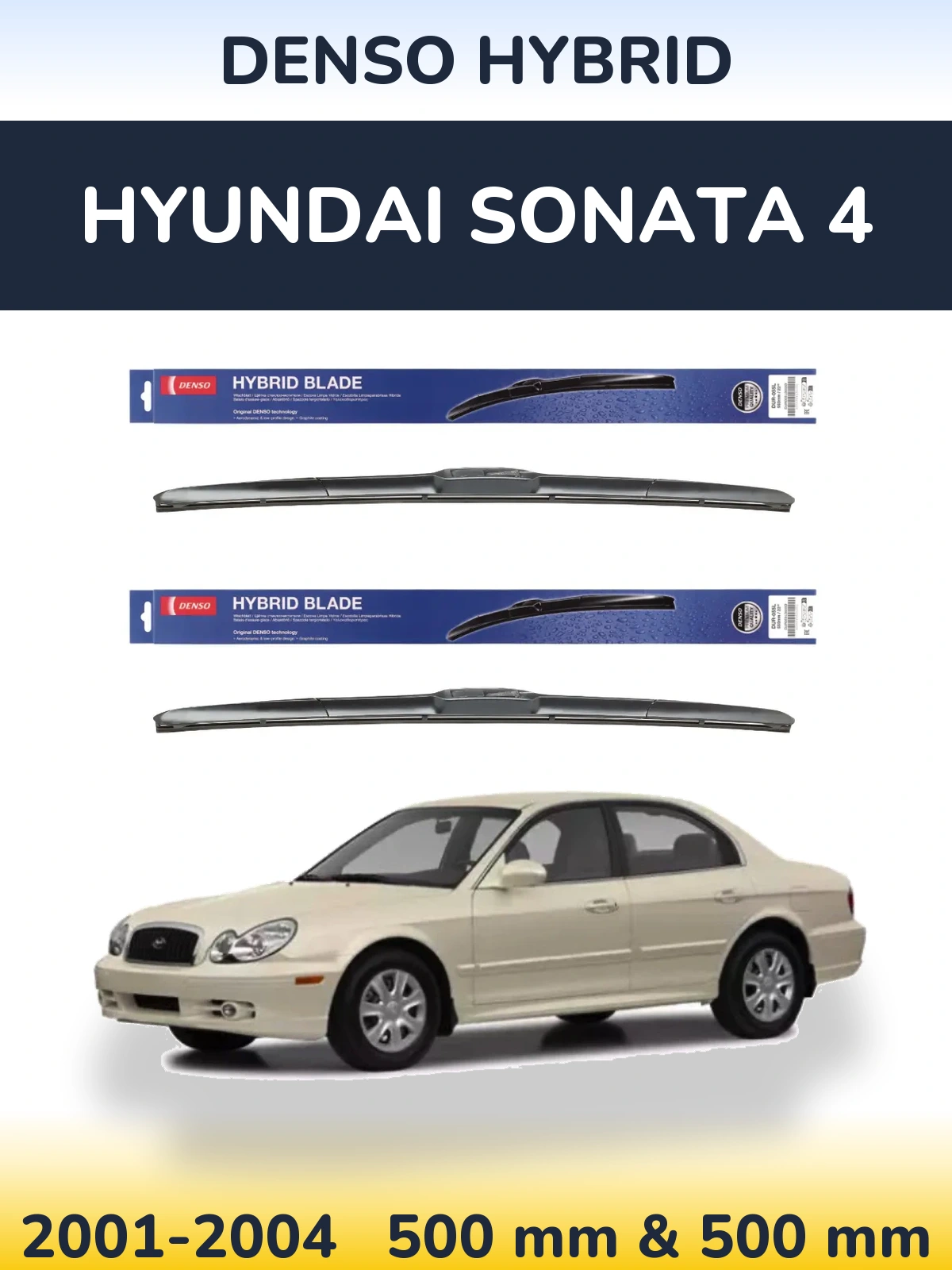 Front wiper blade set Denso Hybrid 500 & 500 mm for Hyundai Sonata 4 2001-2004