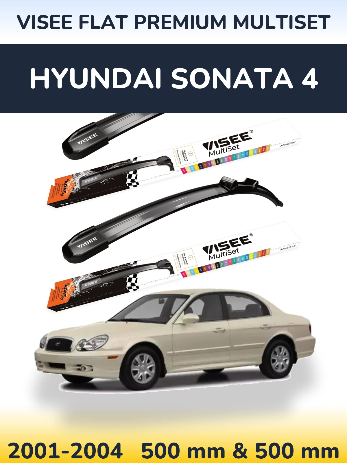 Front wiper blade set VISEE FLAT PREMIUM MultiSet 500 & 500 mm for Hyundai Sonata 4 2001-2004
