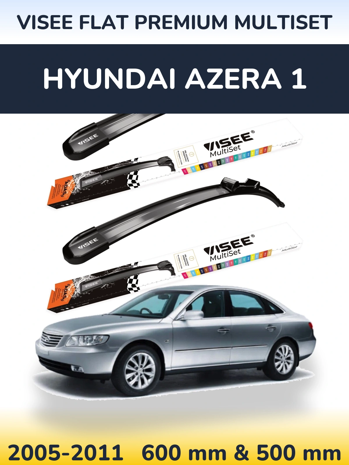 Front wiper blade set VISEE FLAT PREMIUM MultiSet 600 & 500 mm for Hyundai Azera 1 2005-2011