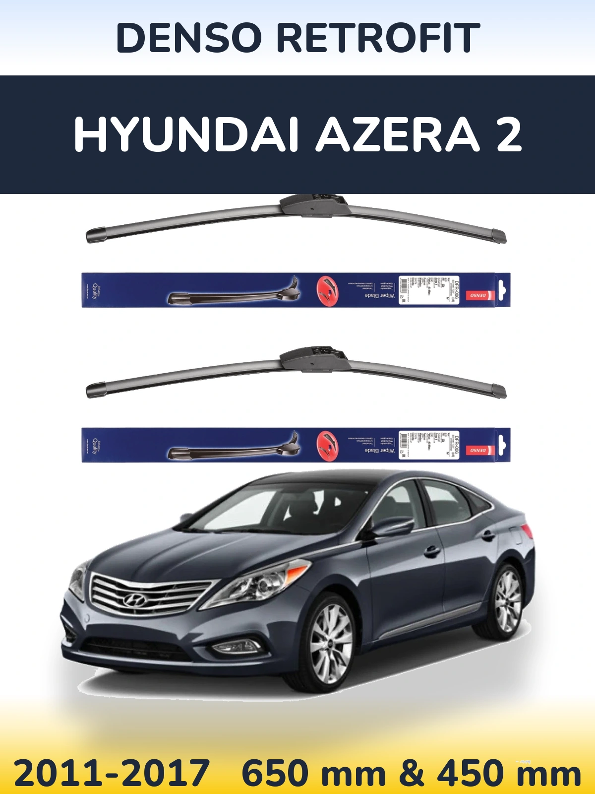 Front wiper blade set Denso Retrofit 650 & 450 mm for Hyundai Azera 2 2011-2017