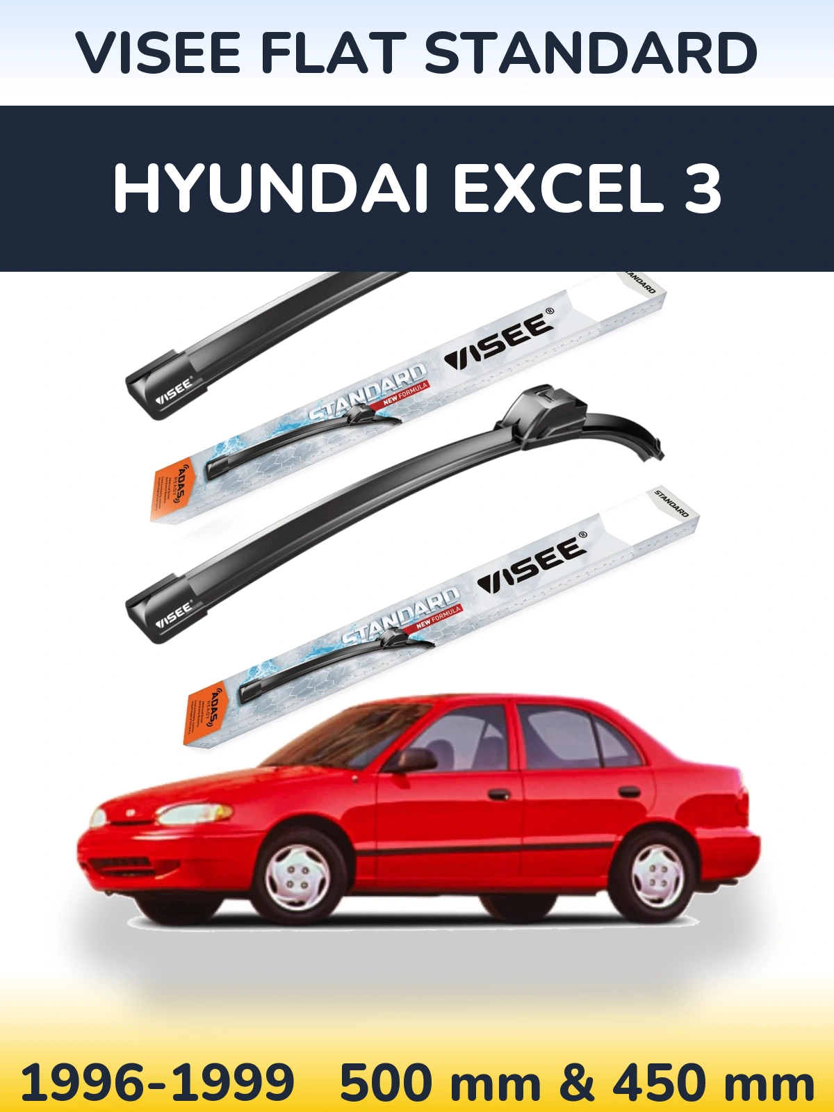 Комплект передніх щіток VISEE FLAT STANDARD 500 & 450 мм для Hyundai Excel 3 1996-1999