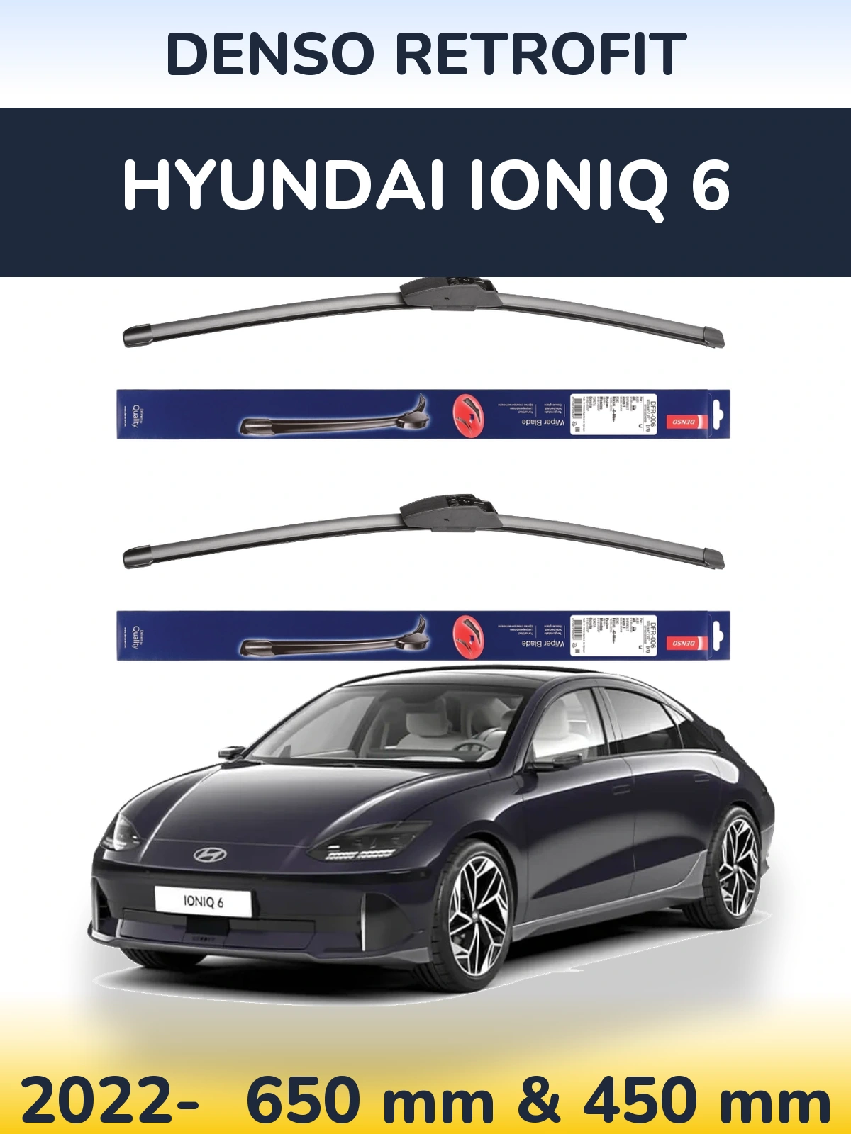 Front wiper blade set Denso Retrofit 650 & 450 mm for Hyundai IONIQ 6 2022-2026