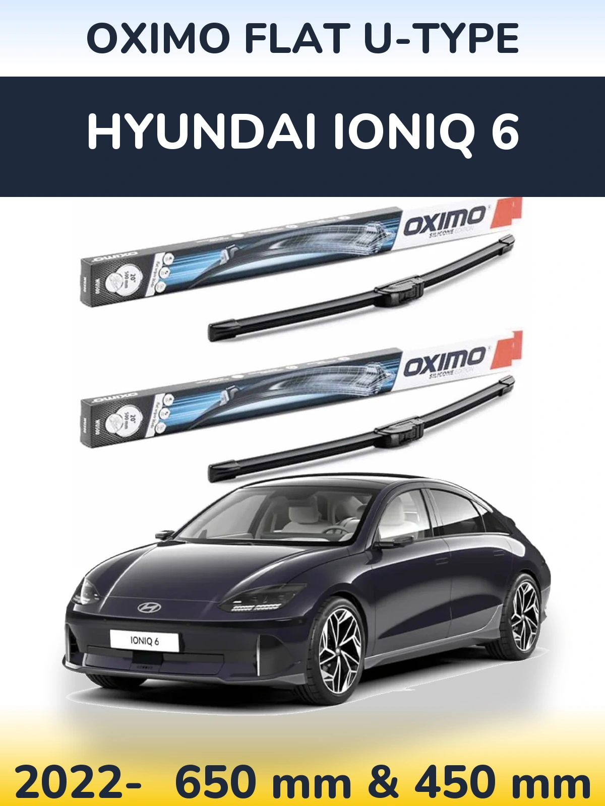 Комплект передних дворников Oximo Flat U-type 650 & 450 мм для Hyundai IONIQ 6 2022-2026