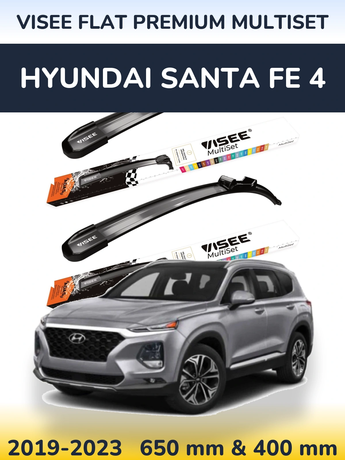 Front wiper blade set VISEE FLAT PREMIUM MultiSet 650 & 400 mm for Hyundai Santa Fe 4 2019-2023