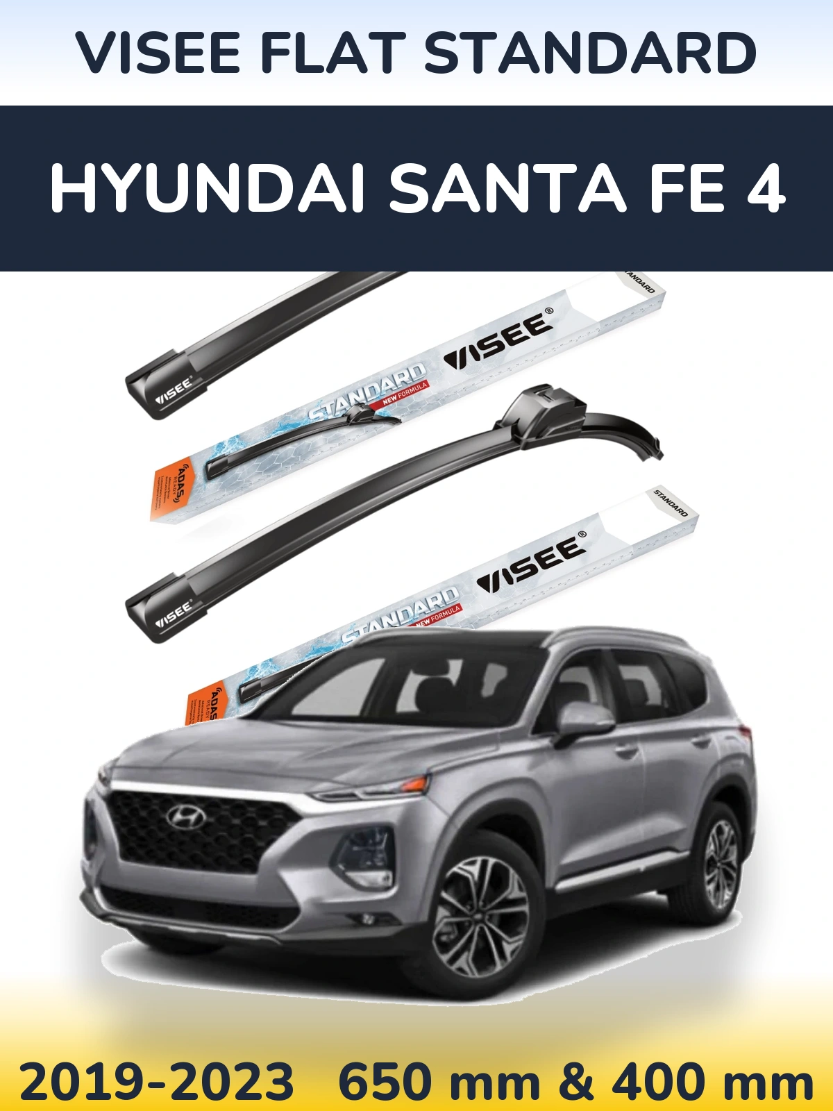 Комплект передних дворников VISEE FLAT STANDARD 650 & 400 мм для Hyundai Santa Fe 4 2019-2023