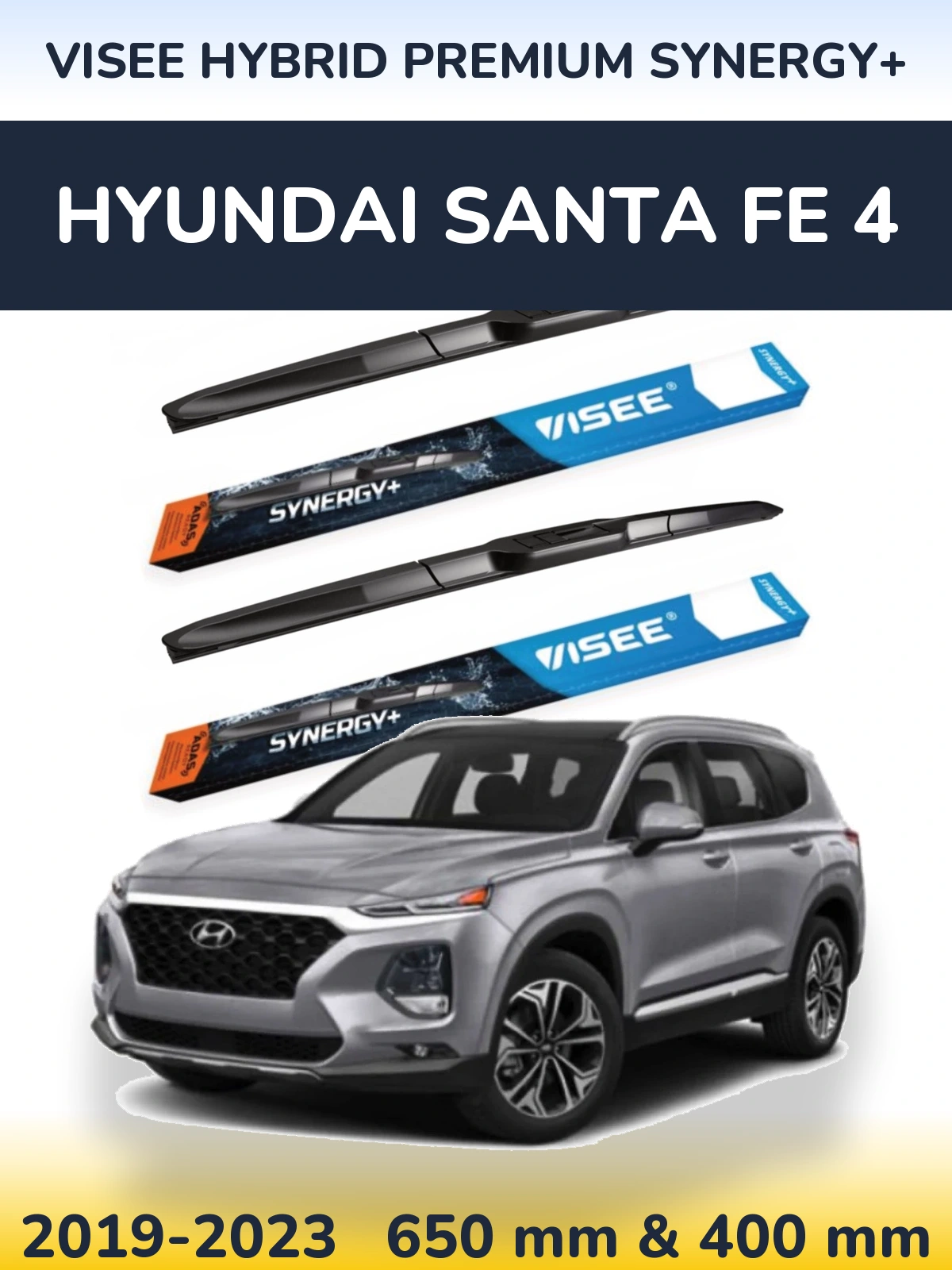 Front wiper blade set VISEE HYBRID PREMIUM SYNERGY+ 650 & 400 mm for Hyundai Santa Fe 4 2019-2023