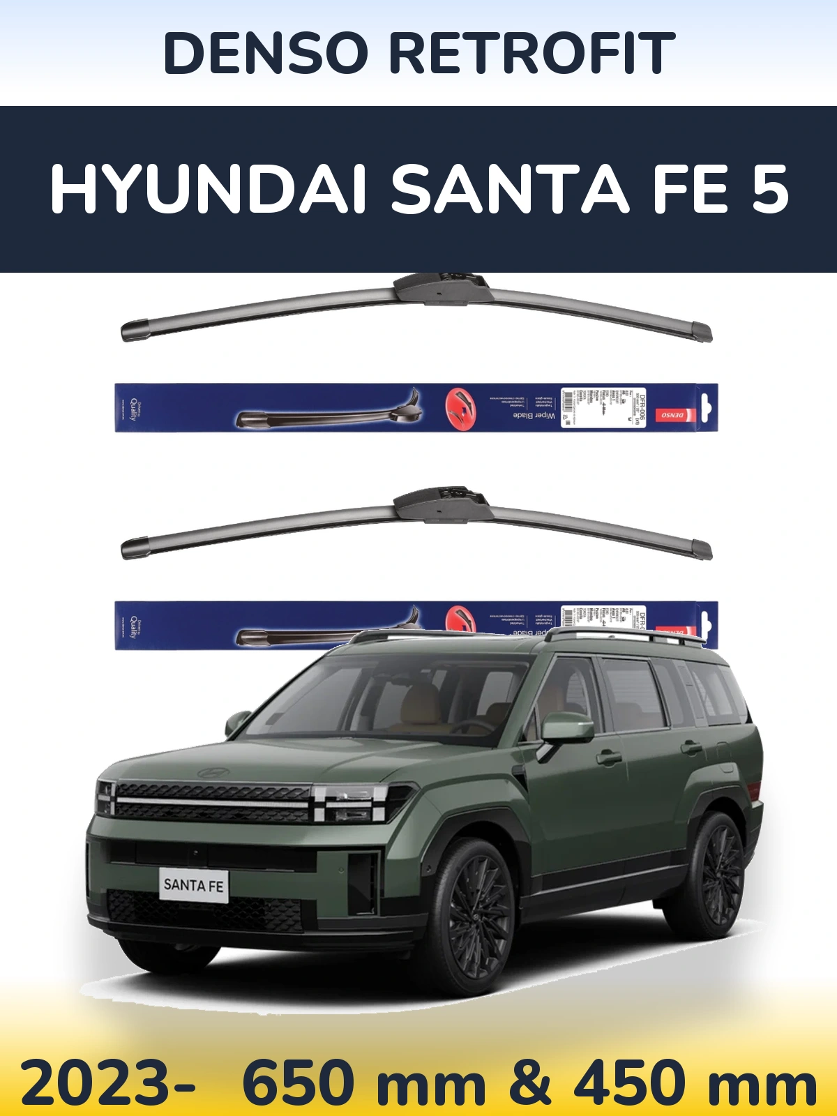 Front wiper blade set Denso Retrofit 650 & 450 mm for Hyundai Santa Fe 5 2023-2026