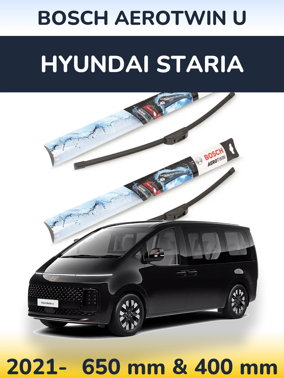 Комплект передних дворников BOSCH AeroTwin U 650 & 400 мм для Hyundai Staria 2021-2026
